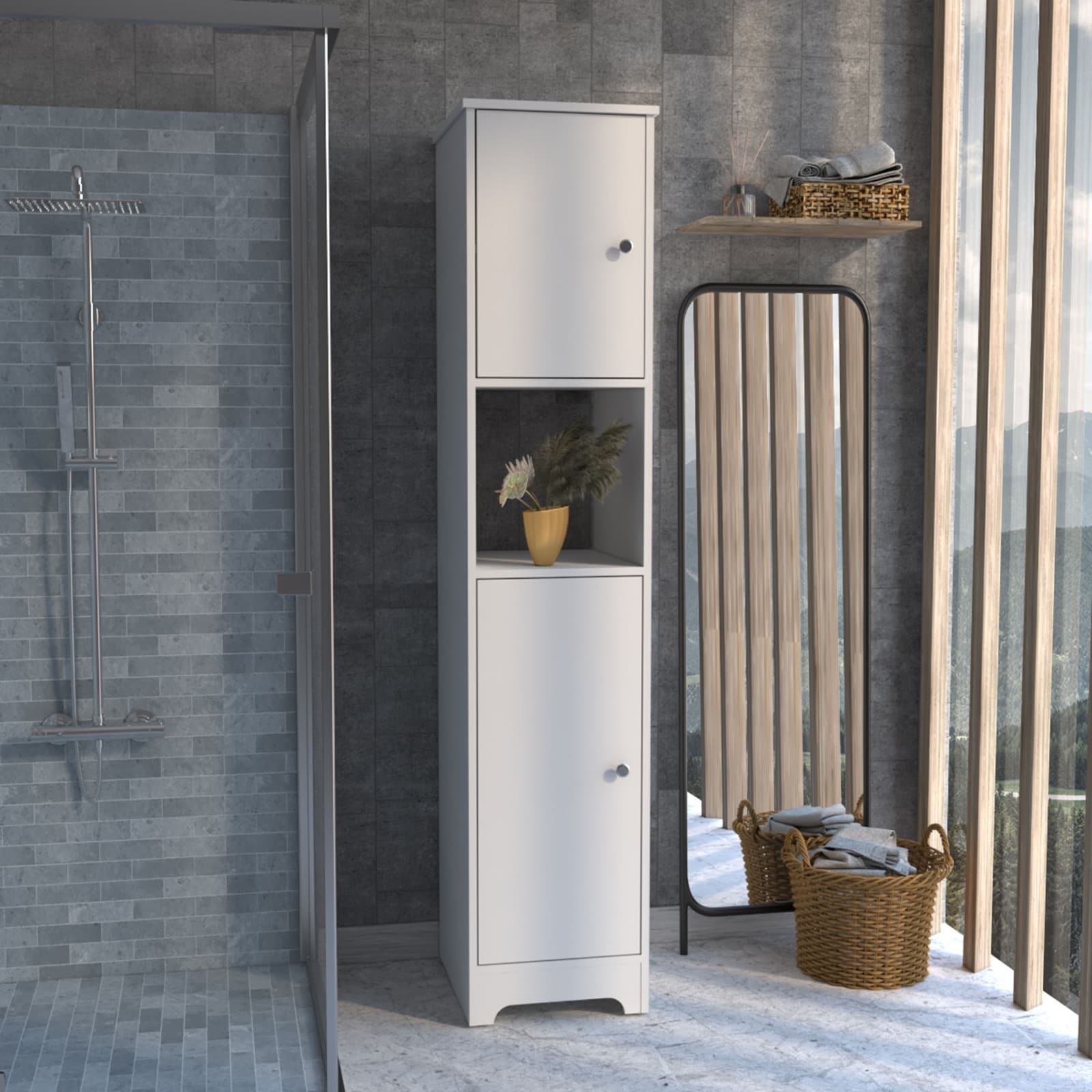 CHITA Modern Storage Cabinet with 2 Doors 4 Shelves for Living Room Bedroom Hallway Entryway and Organized Home Storage White