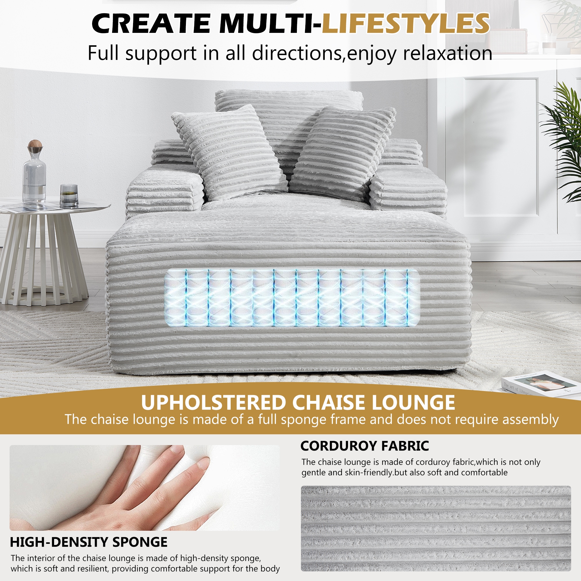 Hrinhom HC-D2041-LIGHT GREY Chaises-Settees - View #7