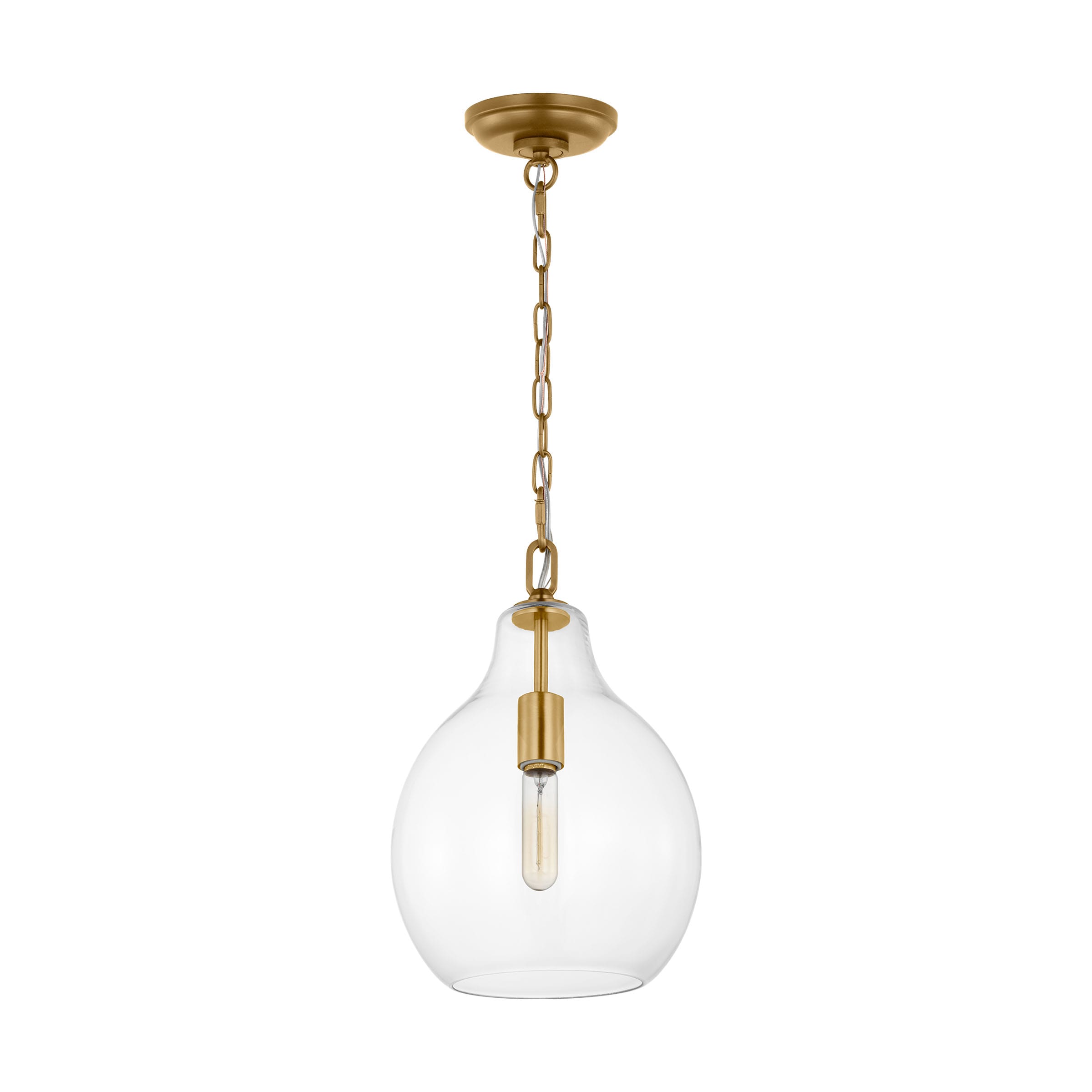 Burnished Brass and Clear Glass Teardrop Pendant Light