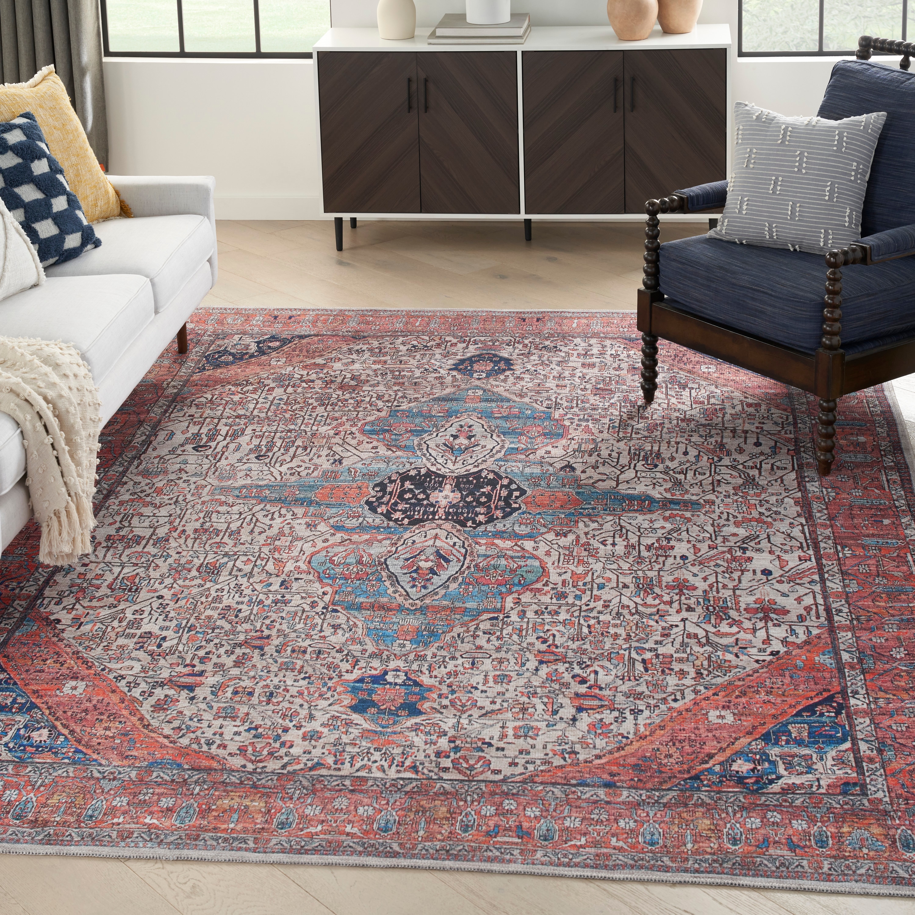 Nourison 099446117687 Brilliance Machine Washable 5 x 7 (ft) Loomed Polyester Ivory/Brick Rectangular Indoor Medallion Machine washable Area rug