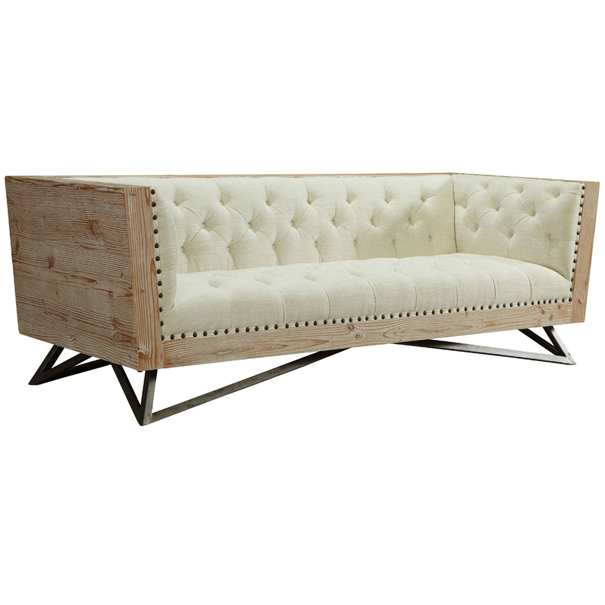 Armen Living LCRE3CR Regis 88-in Midcentury Cream Linen 3 -seater Sofa