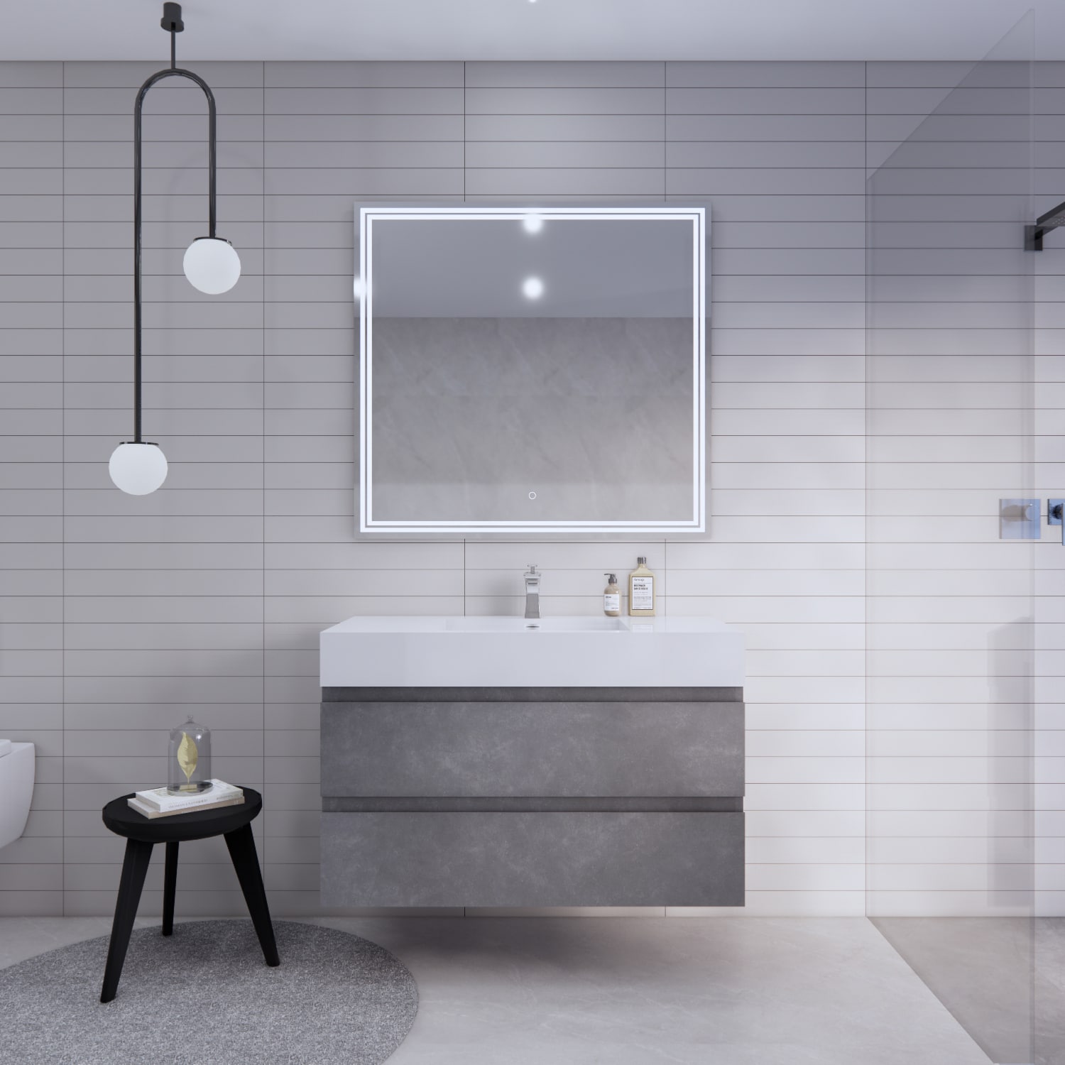 BV Better Vanity BTB-42-CG Monterey 42-in Cement Grey Single Sink Floating Bathroom Vanity with White Acrylic Top