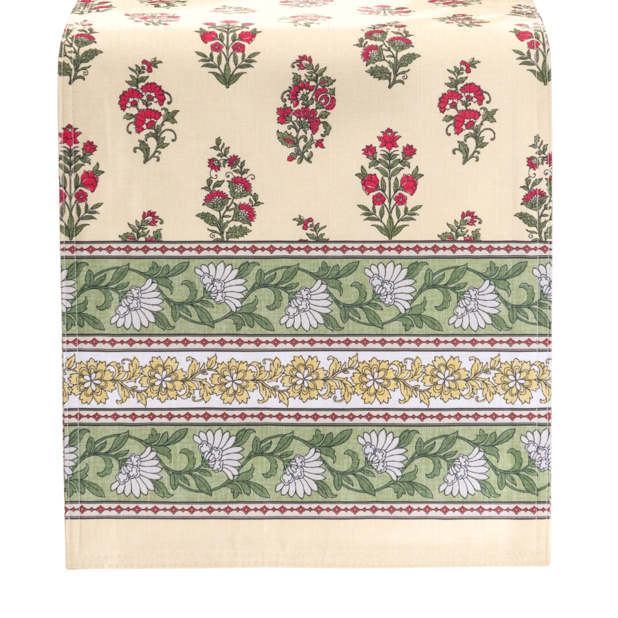 Nomad Harvest Beige and Green Polyester Table Runner - 13x70