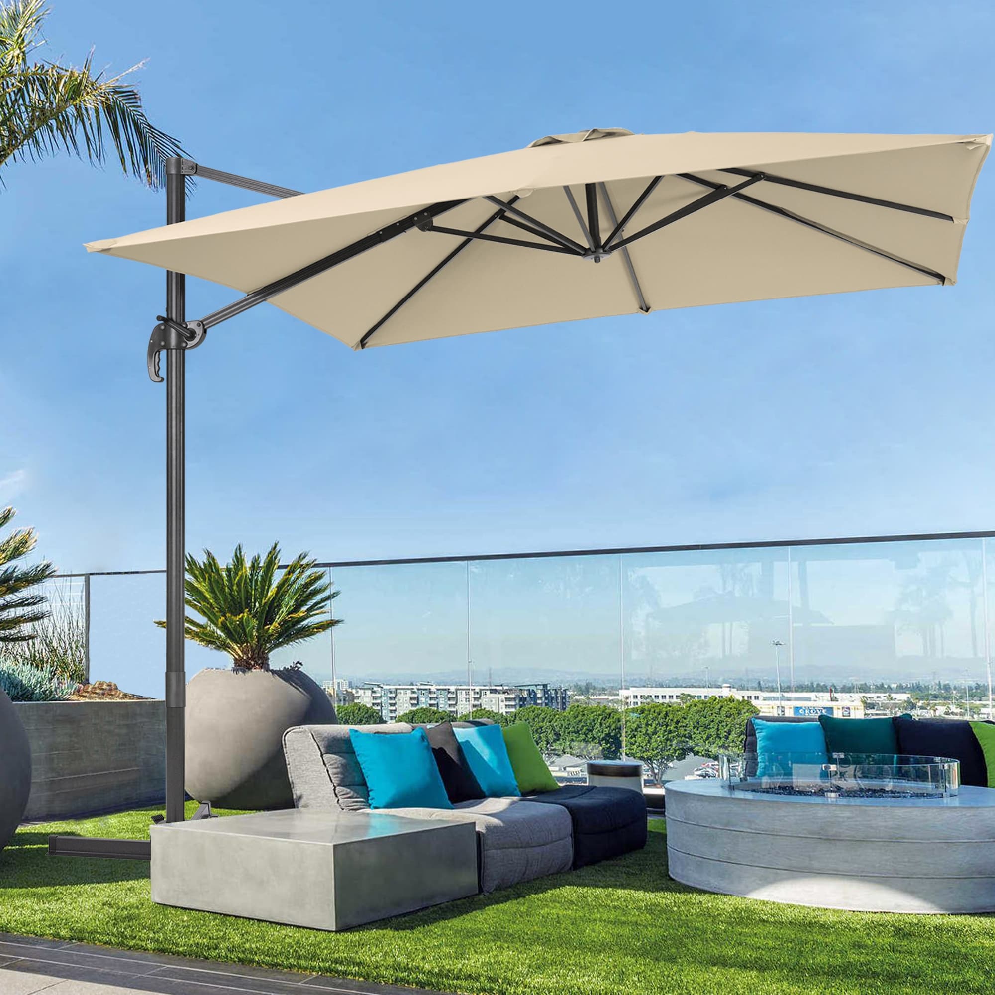ACEGOSES LW-99SD 9-ft Aluminum Tan No-tilt Cantilever Patio Umbrella