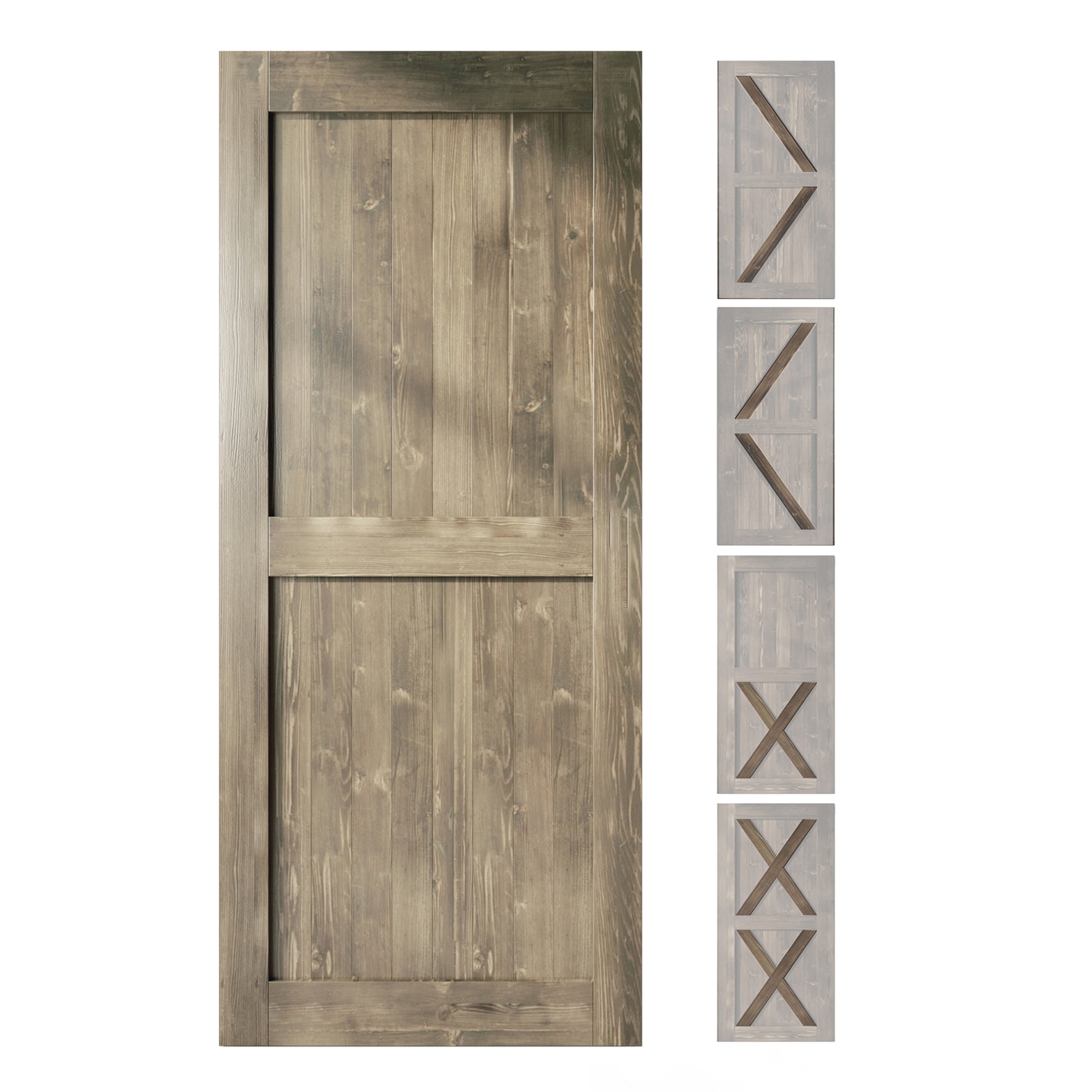 HOMACER 4880F-GRAY 48-in x 80-in Classic Gray Pine Wood Solid core Single Barn Door (Hardware Not Included)