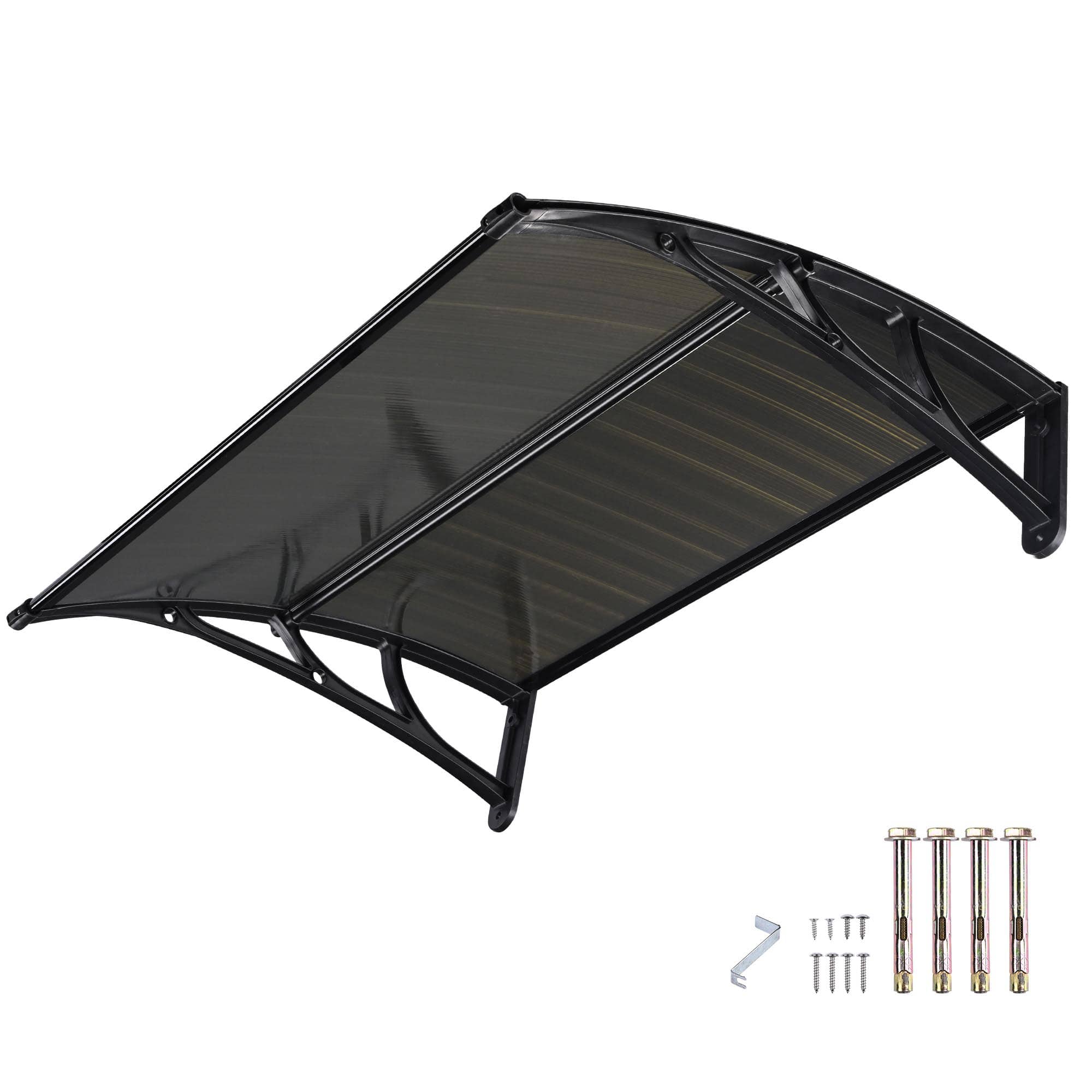 Yescom 07AWN003-31P-1006-LO 39 inchX29 inch Window Awning Door Canopy Polycarbonate Anti-UV30+ Cover Outdoor Rain Snow Protection Patio Brown Board