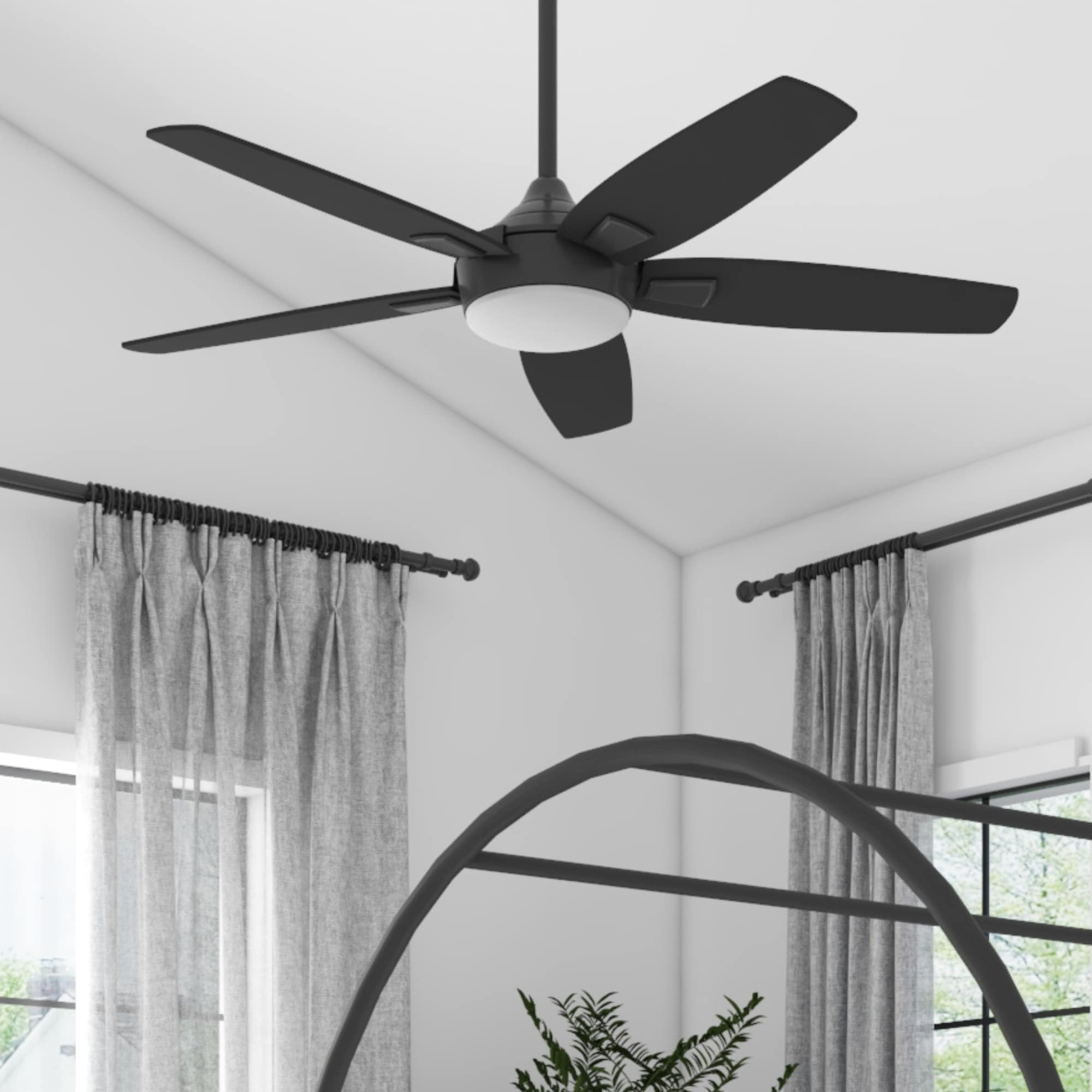 Harbor Breeze 43366 Providence Easy2Hang 52-in Color-Changing Black with Matte Black/Cimmeron Blades Ceiling Fan With Light and Remote ( 5 -Blade )