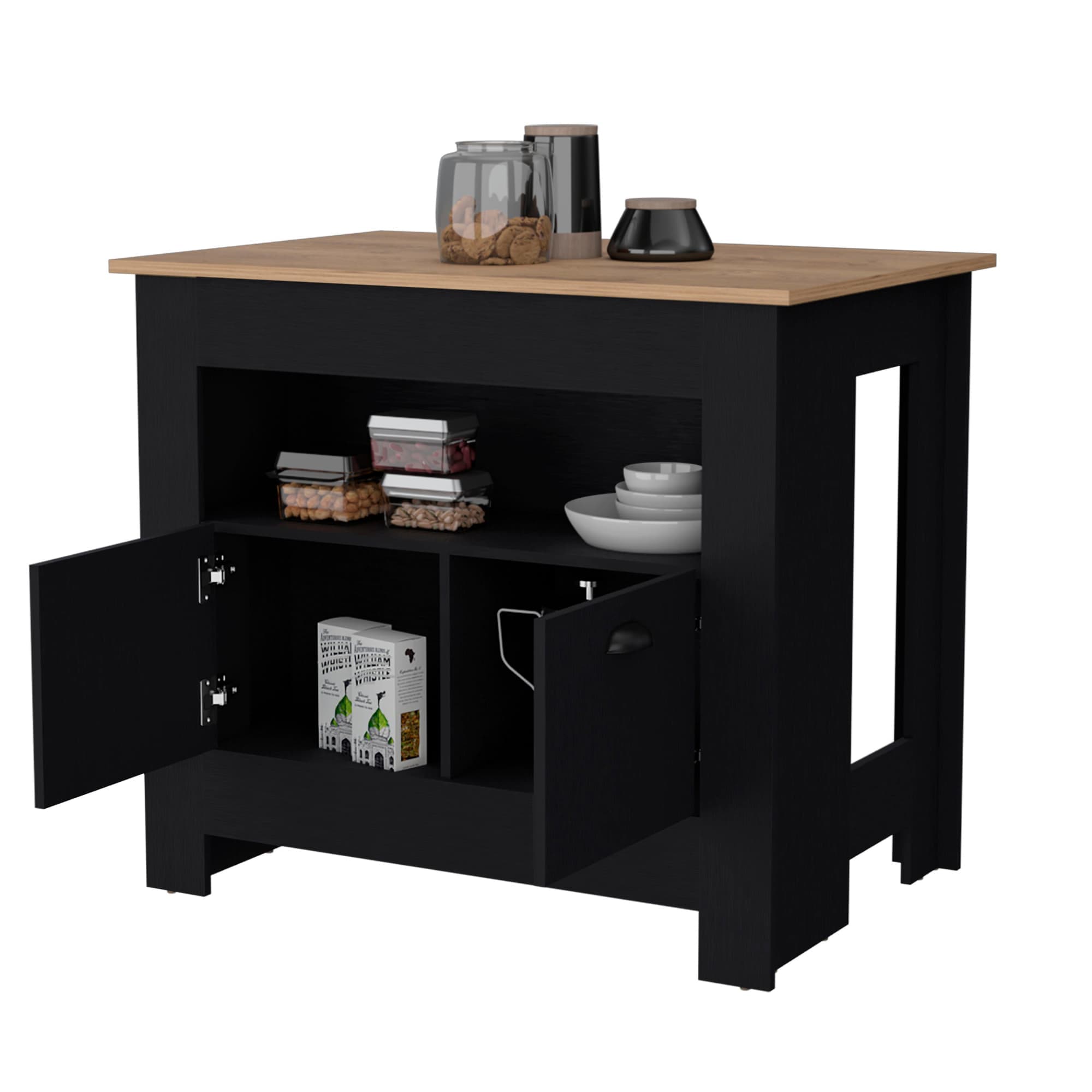 Runesay KI-20 Black MDF Base with MDF Wood Top Kitchen Island ( 27.5-in x 40.5-in x 35.3-in )