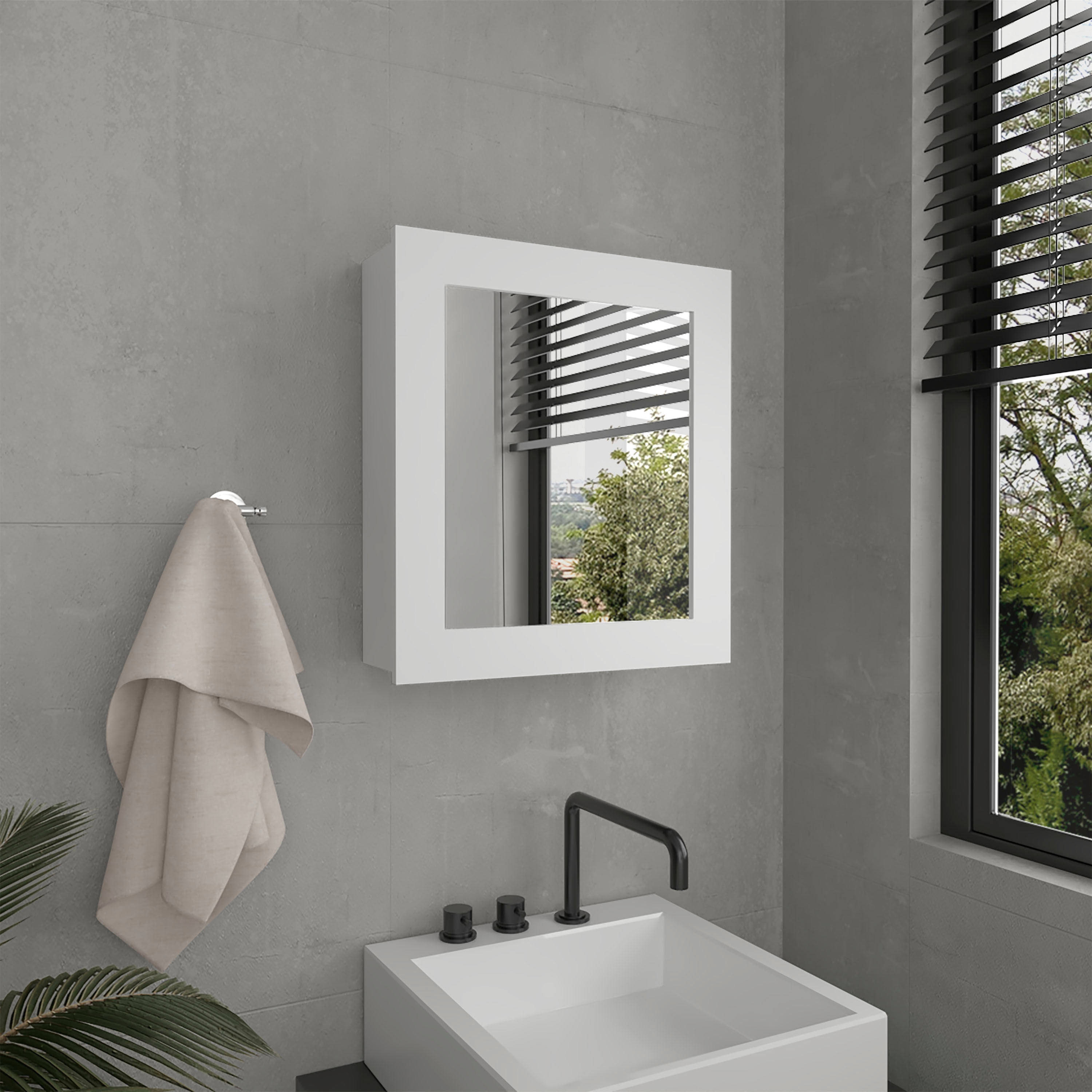 Forclover HBV-AO60376 18.6-in x 20.5-in Surface Mount White Mirrored Rectangle Medicine Cabinet