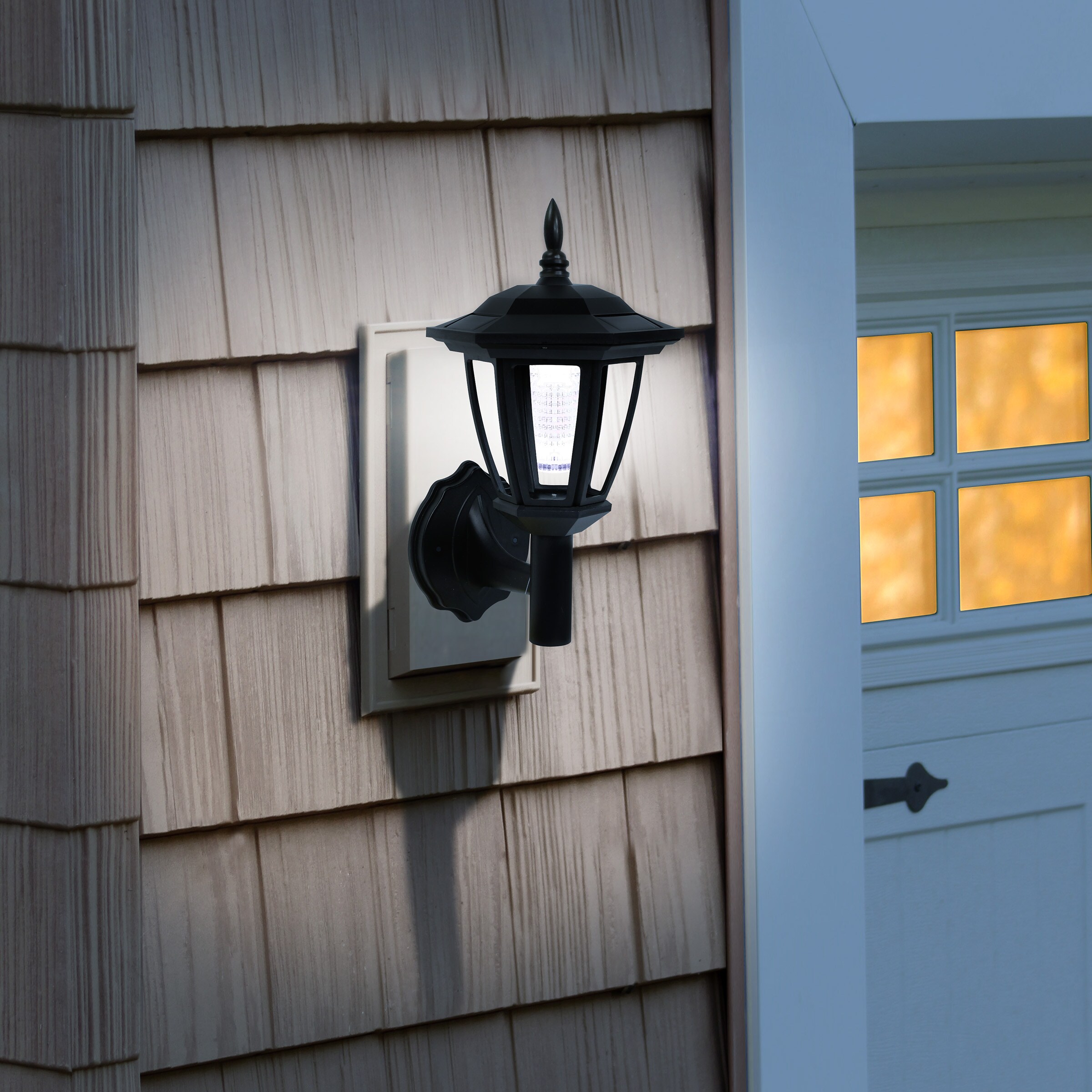 Solar Black LED Outdoor Wall Lantern