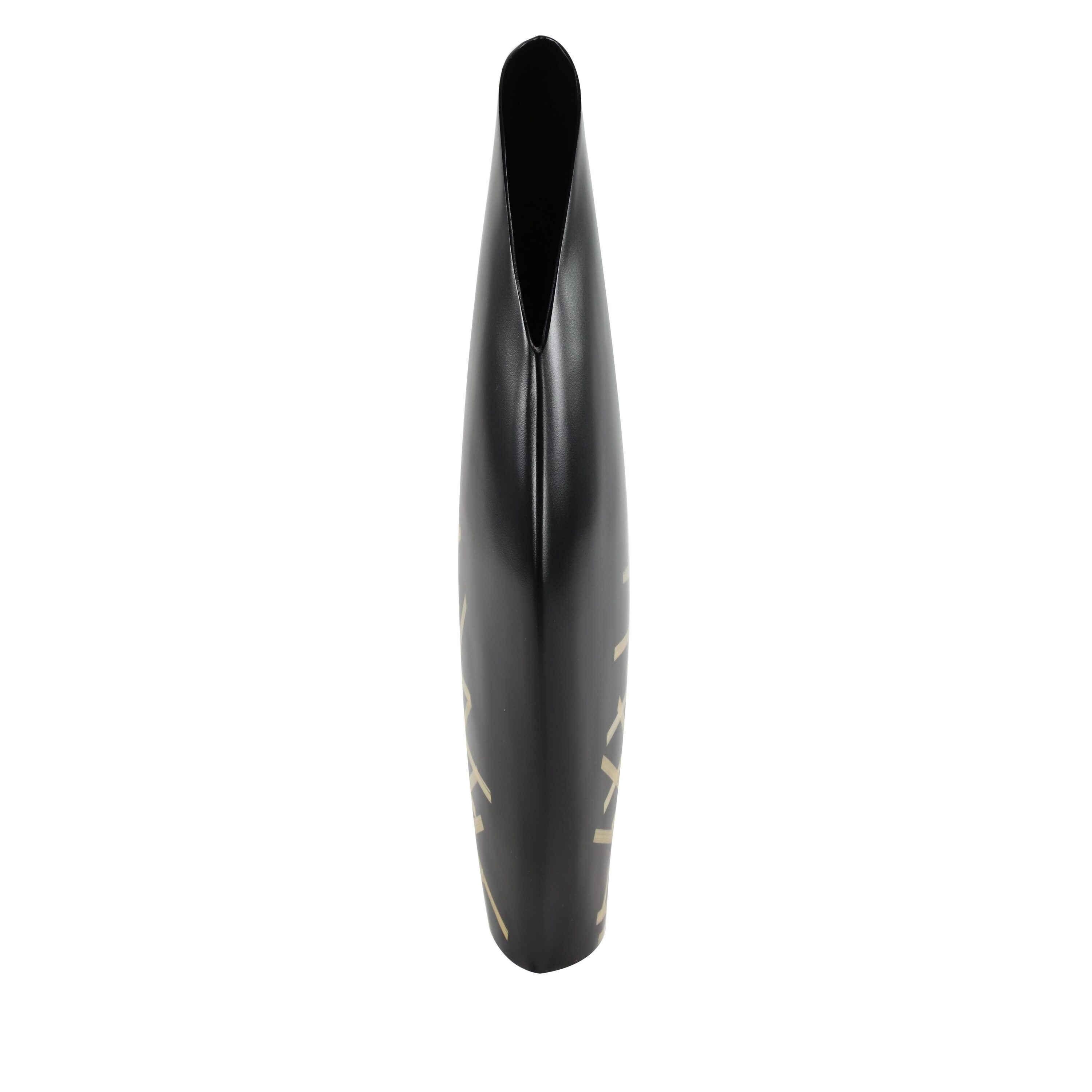 Asymmetrical Black Banana Wood & Bamboo Vase 11.5" x 18"