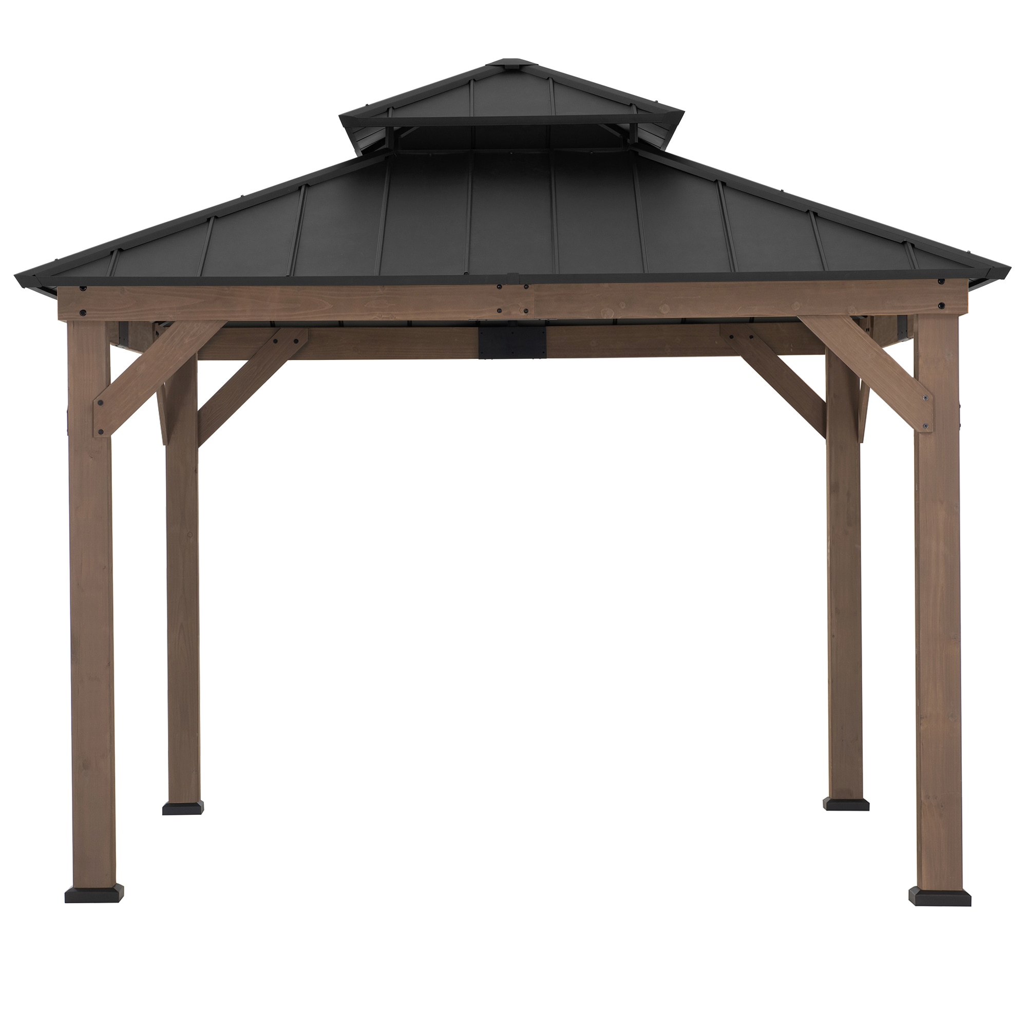 Sunjoy 11-ft x 11-ft Brown Square Gazebo with Hardtop Steel Roof #A102007392