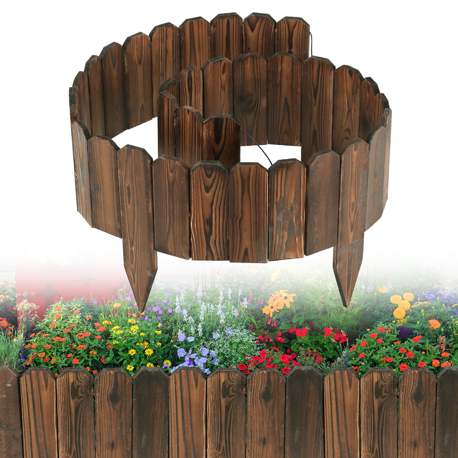 JVFCXXV  Rustic Pine Wood Landscape Edging 7 8ft L x 8in H Garden Fence Border Easy to Install Sturdy Wooden Planter Fencing for Yard Flower Bed