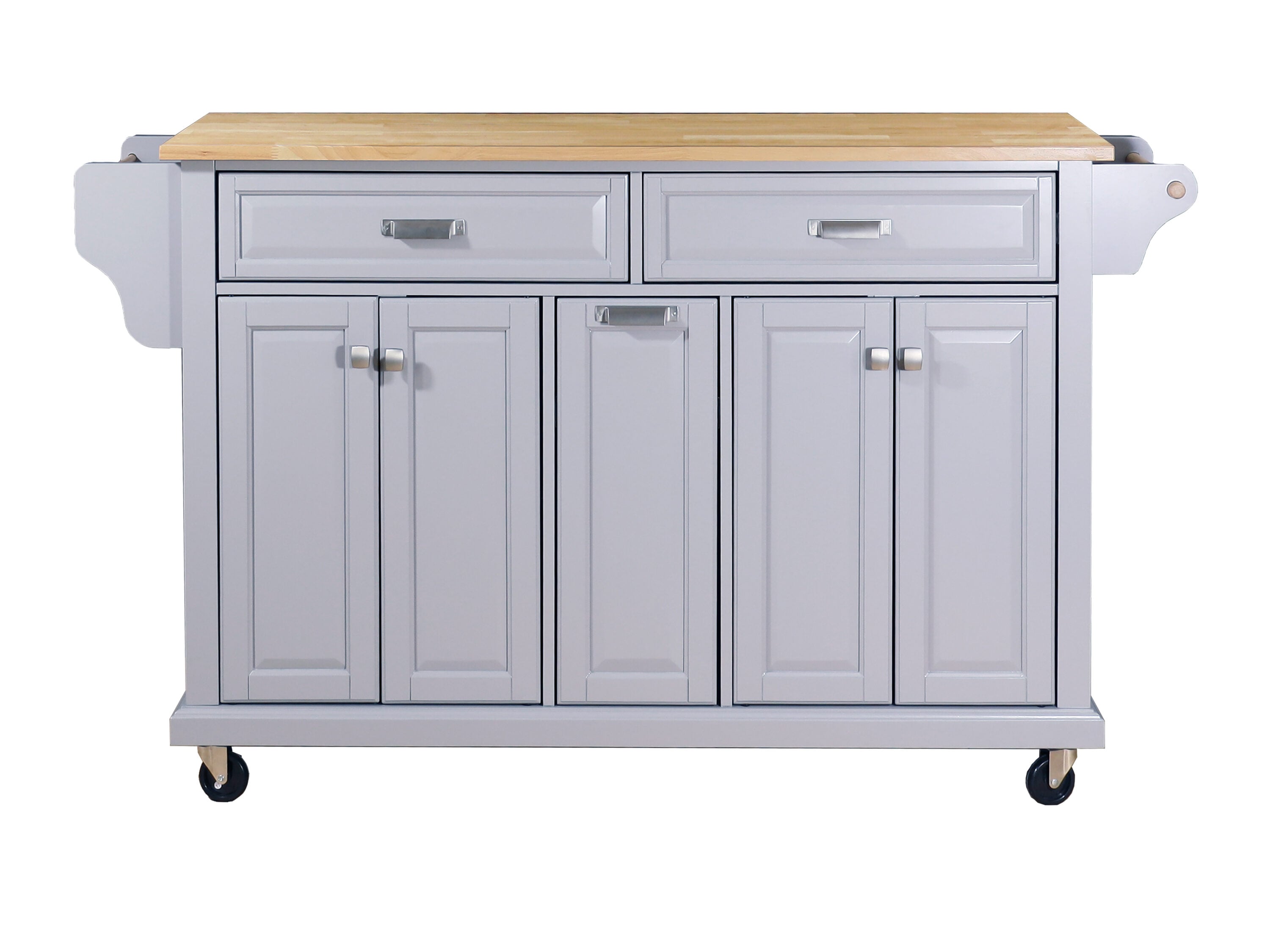 CESICIA Gray Wood Base with Wood Top Rolling Kitchen Island (18-in x 51 ...