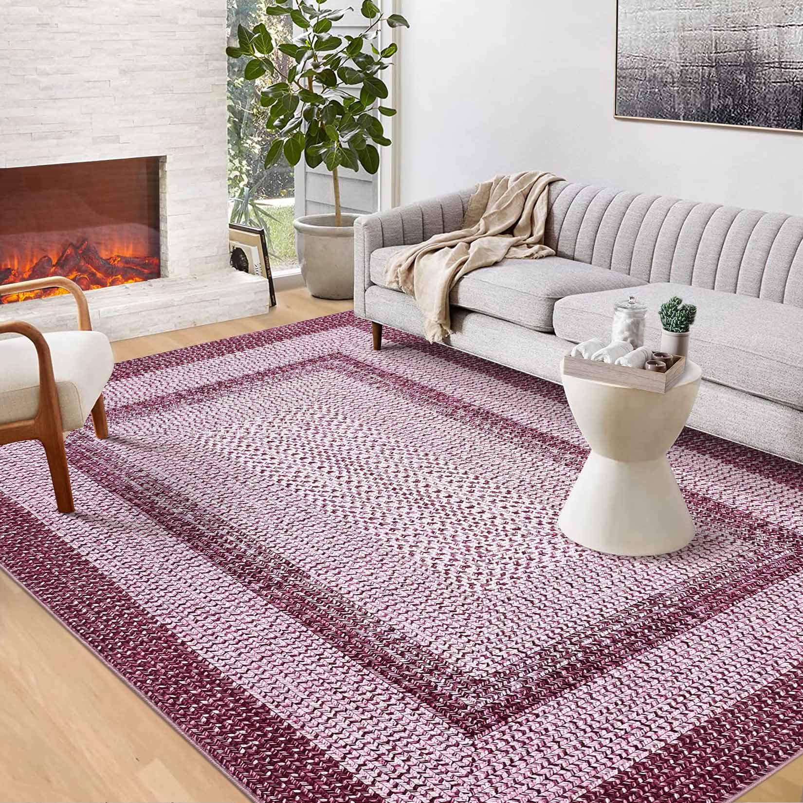 Garvee YXY-LO-PHO-1168J9UA 10 x 13 (ft) Loomed Pink Rectangular Indoor Ombre Mid-Century Modern Machine washable Area rug