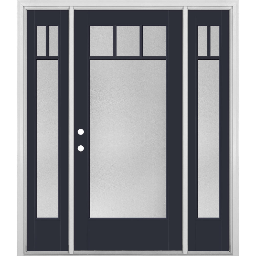 Masonite 1524638 64-in x 80-in x 4-9/16-in Fiberglass Full lite Left-hand inswing Eclipse Painted Prehung Front Door with Sidelights with Brickmould Insulating core