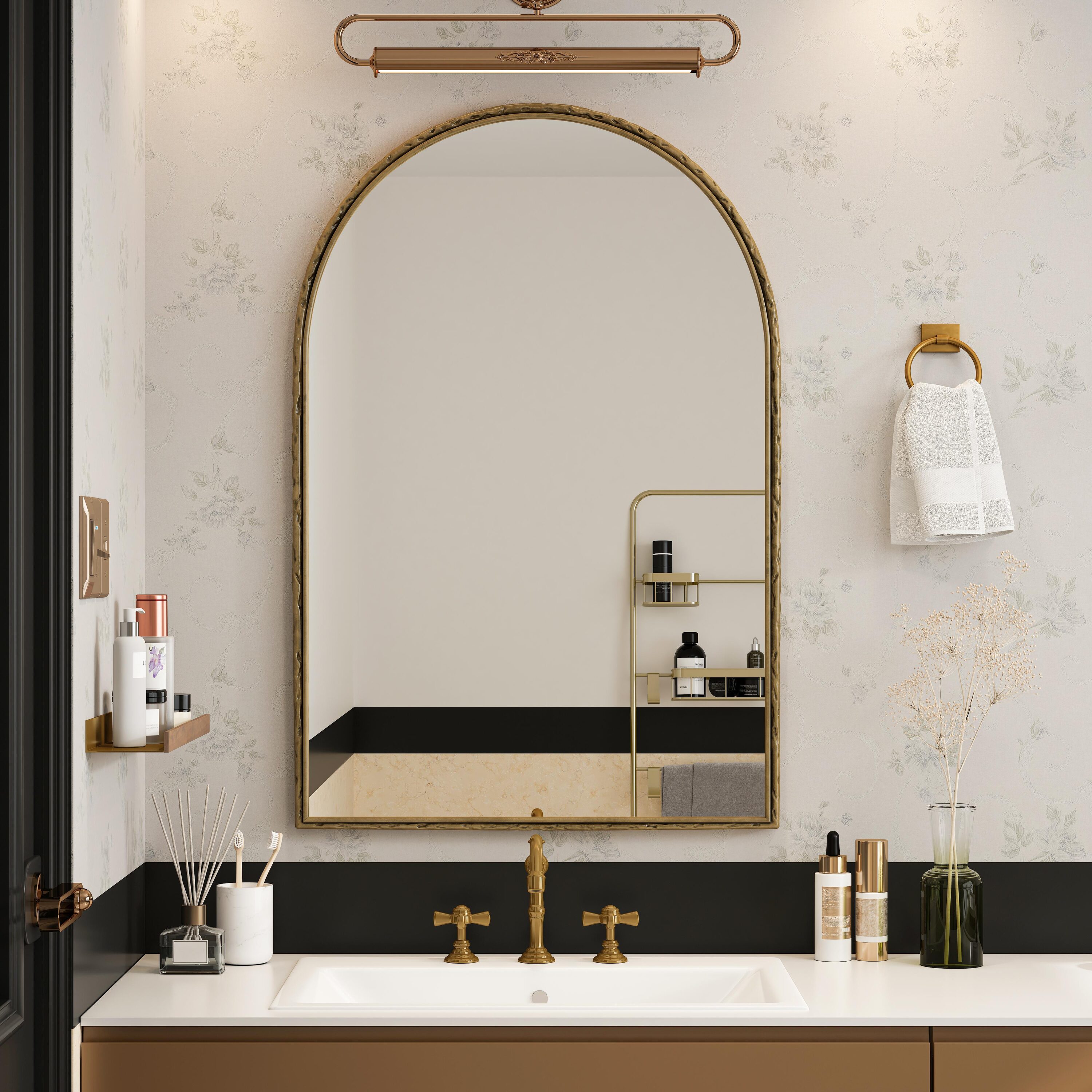 Bayfeve BF-251826-MIR Arched Mirror 24-in x 36-in Framed Arch Bathroom Vanity Mirror ( Gold )