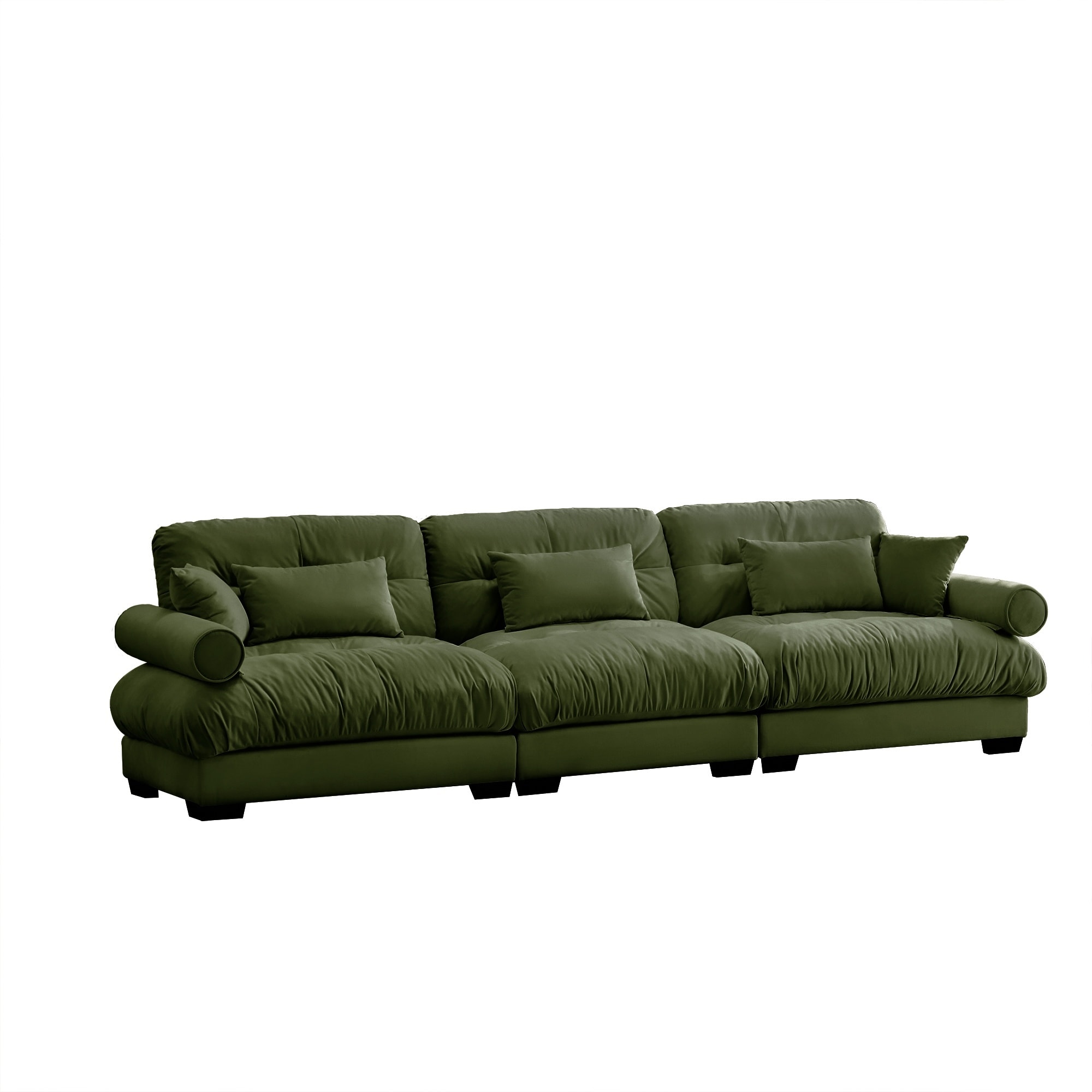 Horizons Prime Olive Green Velvet Extra Large 3 Seat Sofa with Cloud-Like Comfort and Support Pillows