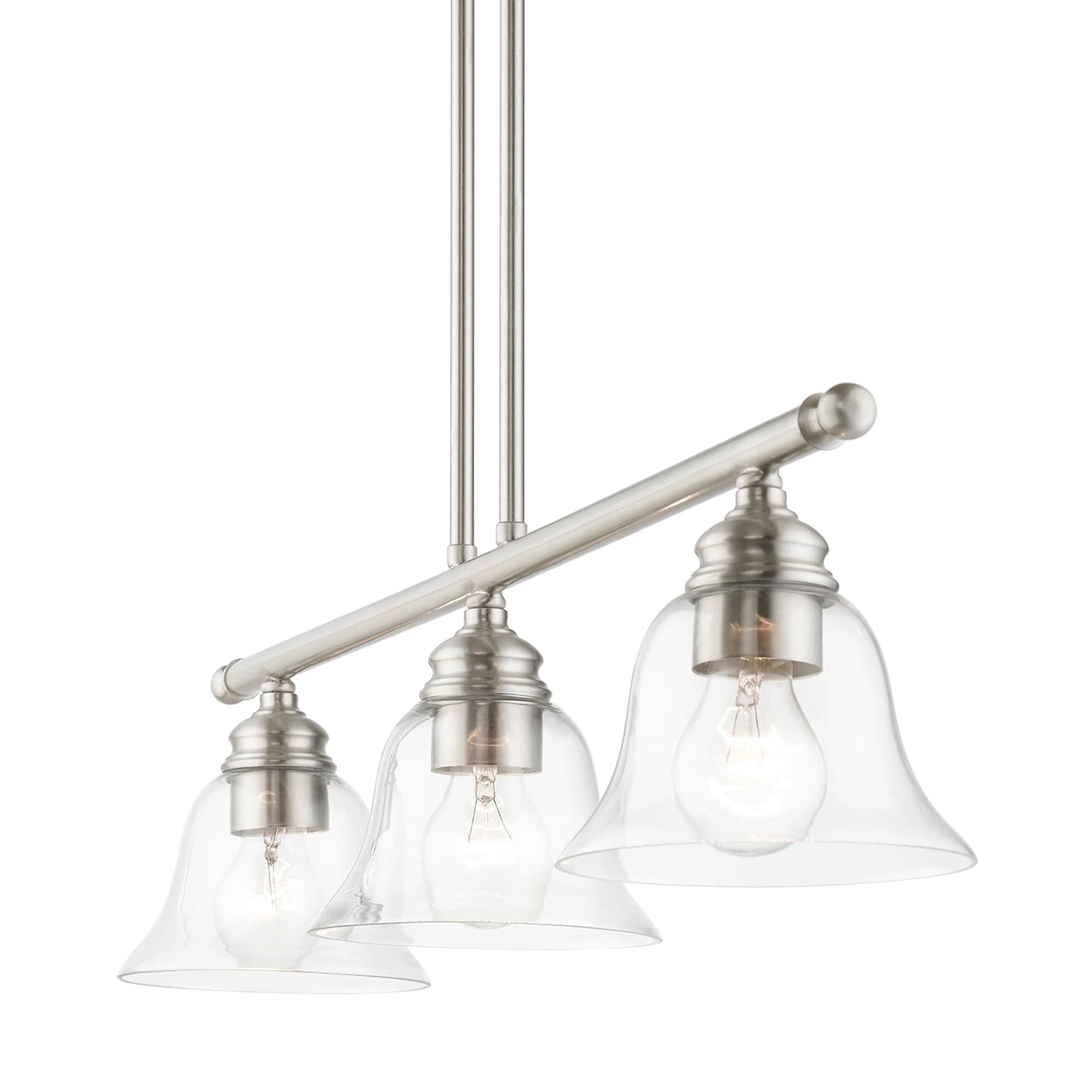 Elegant Brushed Nickel 3-Light Linear Chandelier with Hand-Blown Glass
