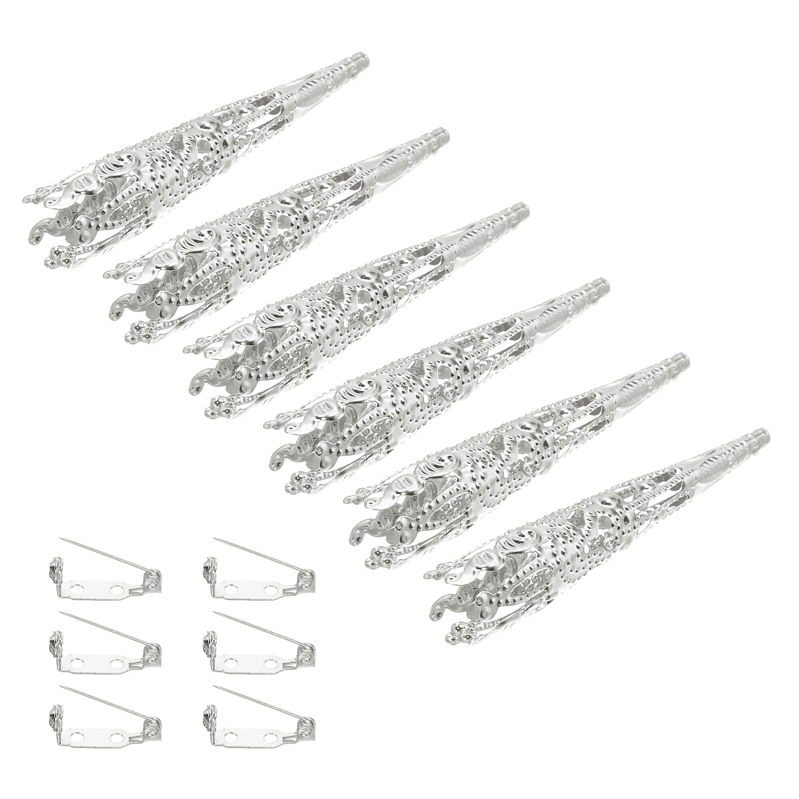 PATIKIL 41mm Corsage Decorative Holder 6pcs Brooch Pin Vase Pocket Boutonnieres Holder with Bar Pins for Wedding Party DIY Crafts Silver