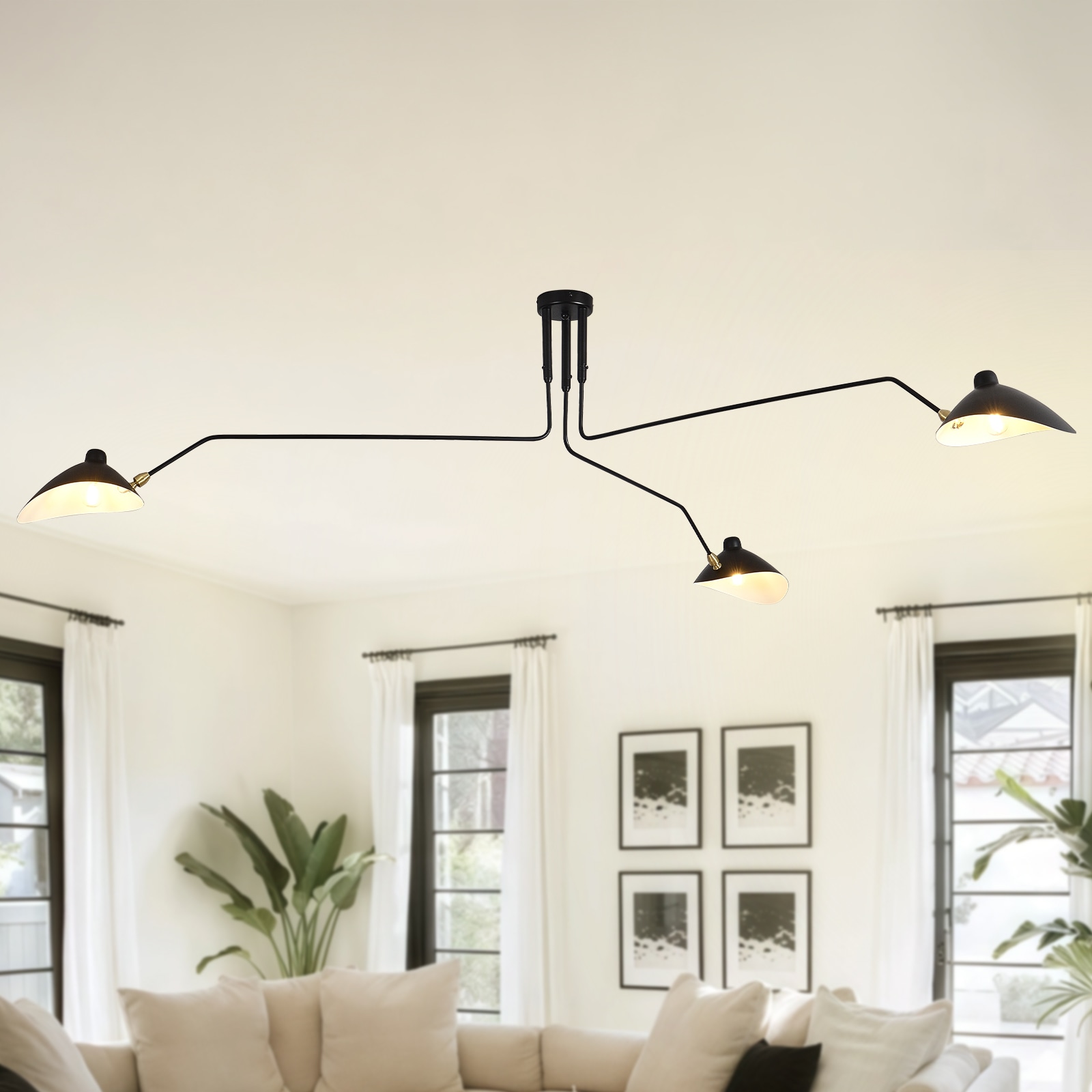 xersbav Industrial Black Arm Chandelier Mid Century Modern Chandeliers Minimalist Vintage Hanging Light Duckbill Lampshade Height Adjustable 3 Light Metal Lampshade for Dining Room Living Room Foyer