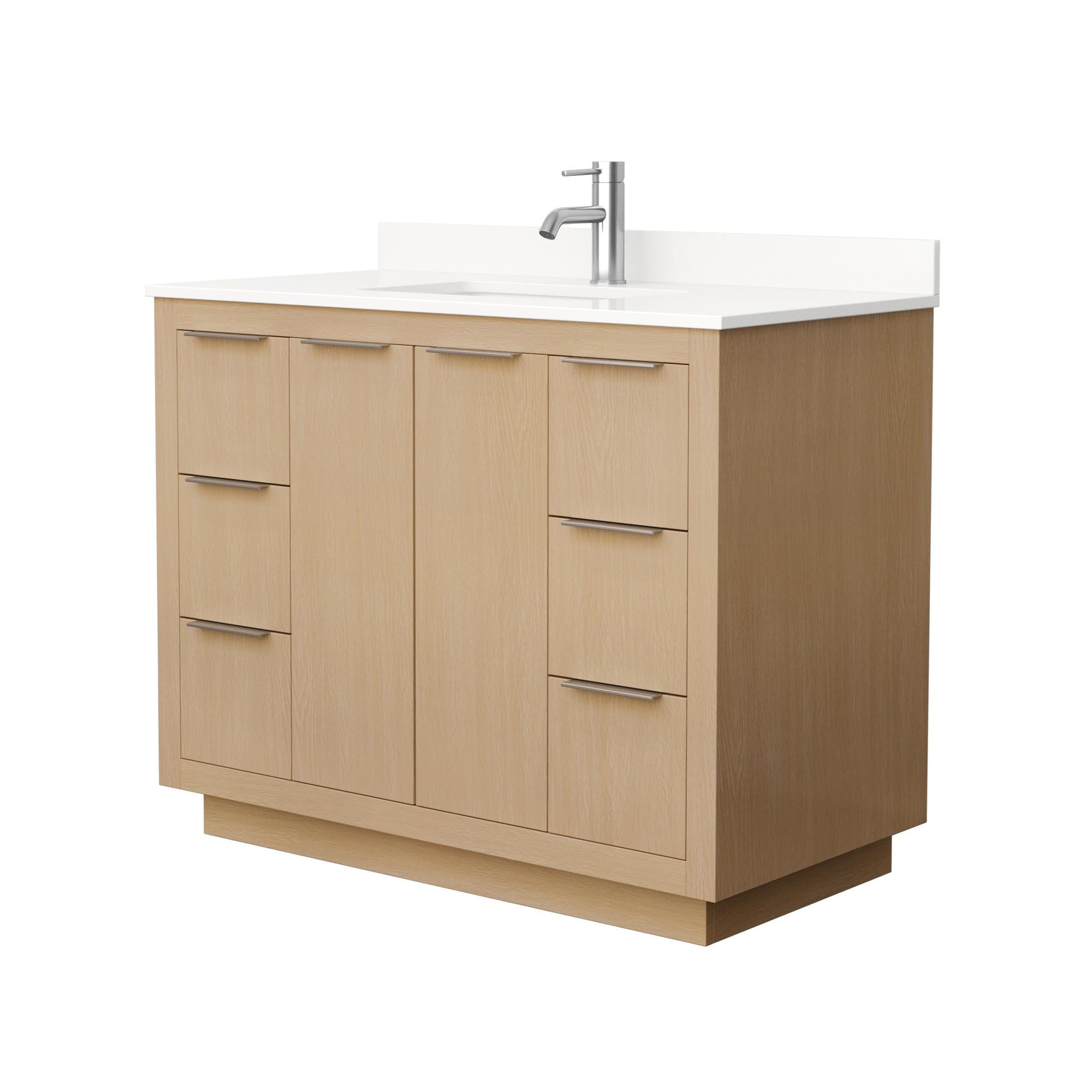 Wyndham Collection WCF282842SLSWQUNSMXX Maroni 42-in Light Straw with Brushed Nickel Trim Undermount Single Sink Bathroom Vanity with White Quartz Quartz Top
