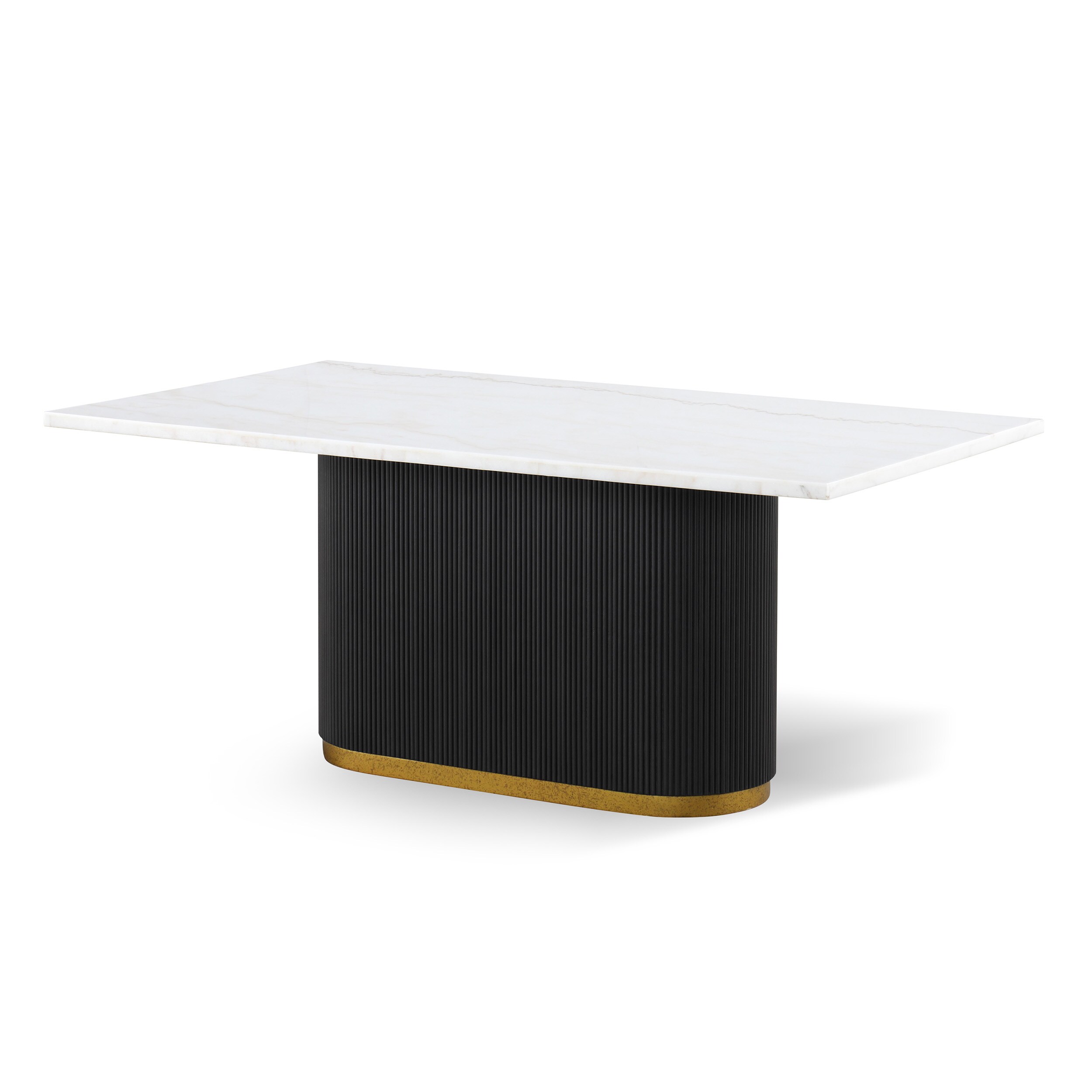 Modern Black and White Marble Top Dining Table with Gold Trim