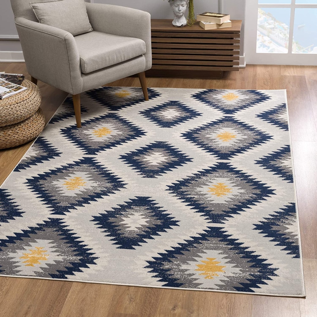 HomeRoots 4000392870 2 x 13 (ft) Polypropylene Blue Rectangular Indoor Ikat Runner rug