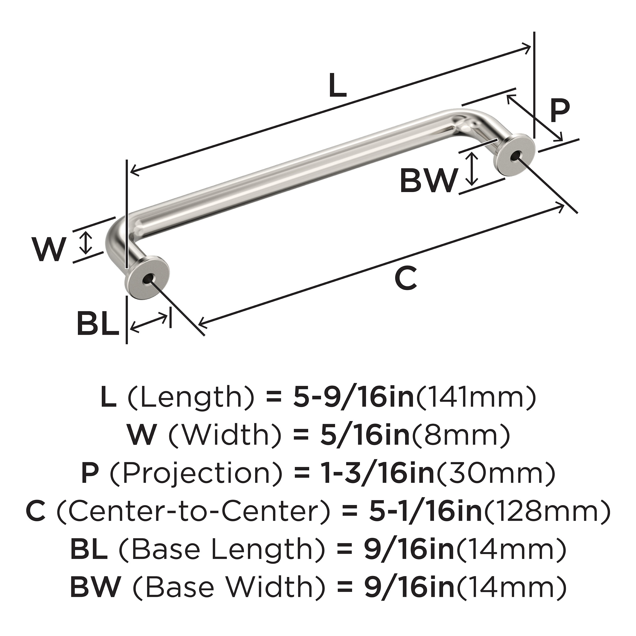 Polished Nickel 5-1/16 inch Cabinet Bar Pull