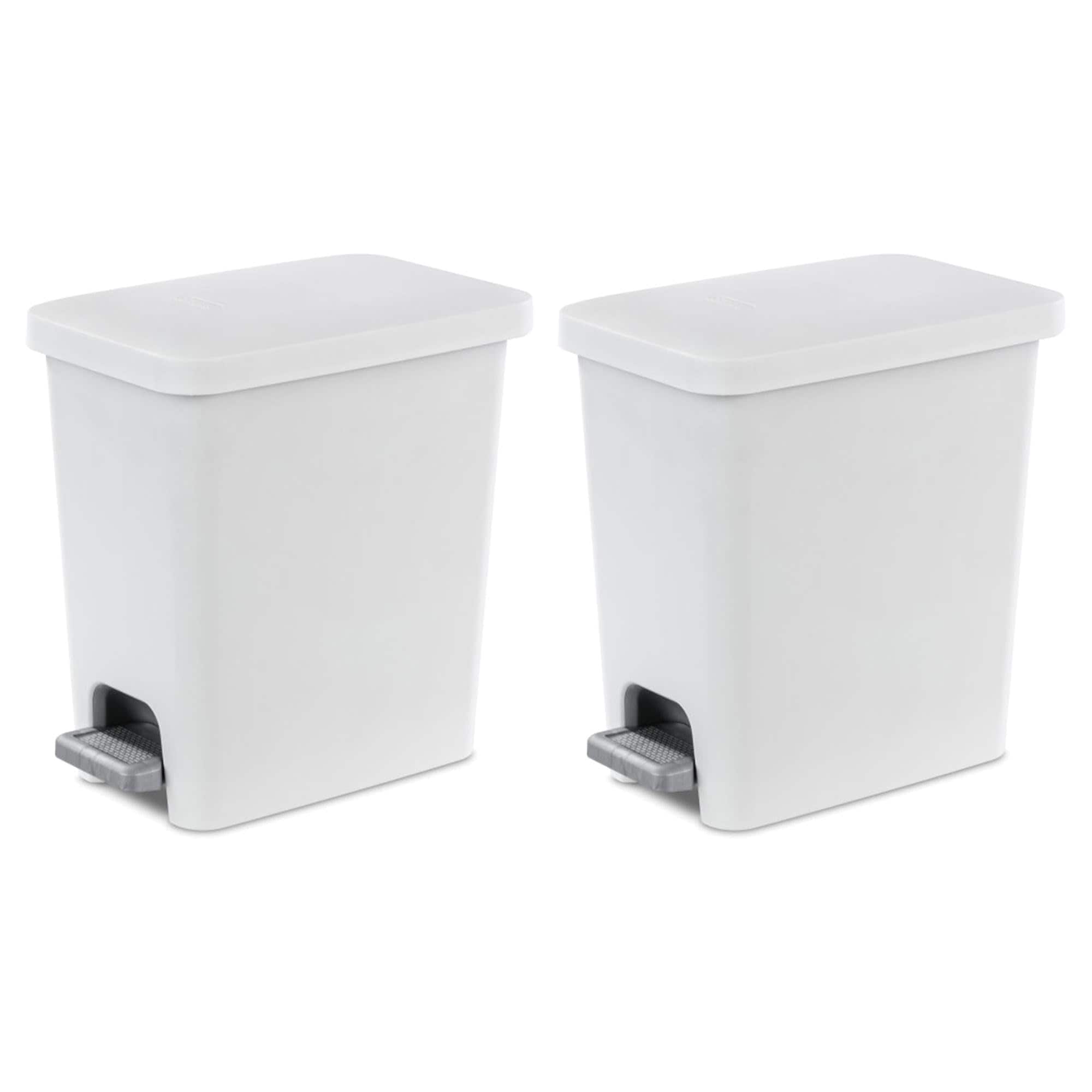Sterilite 10618002-2 2.7 Gallon Rectangular Step-On Wastebasket - Stylish White Design with Titanium Pedal