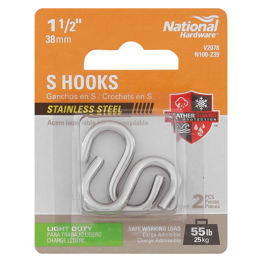 National Hardware 1.5-in Stainless Steel Stainless Steel S-hook (2-Pack)