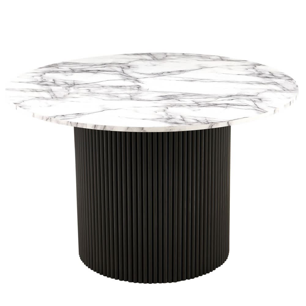 Coolbibila EDUARDO-TABLE-WHITE 47 Inch Round MDF Dining Table with White Imitation Marble Grain Top and Pedestal Base for Kitchen