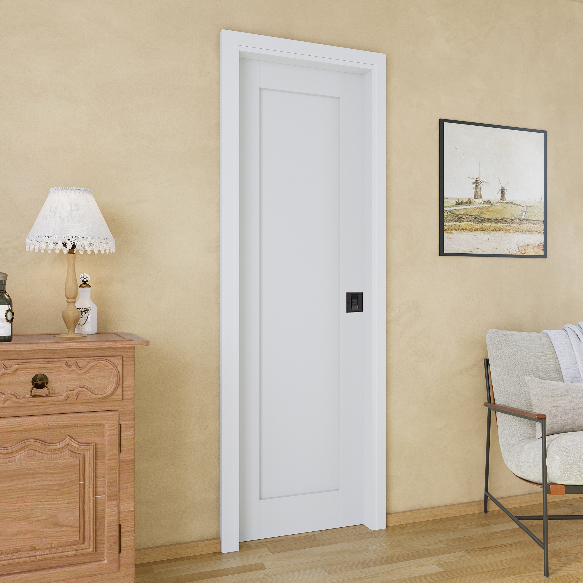 AINLARRY 18-in x 80-in Wood Pocket Door Frame with Paneled Blank White ...