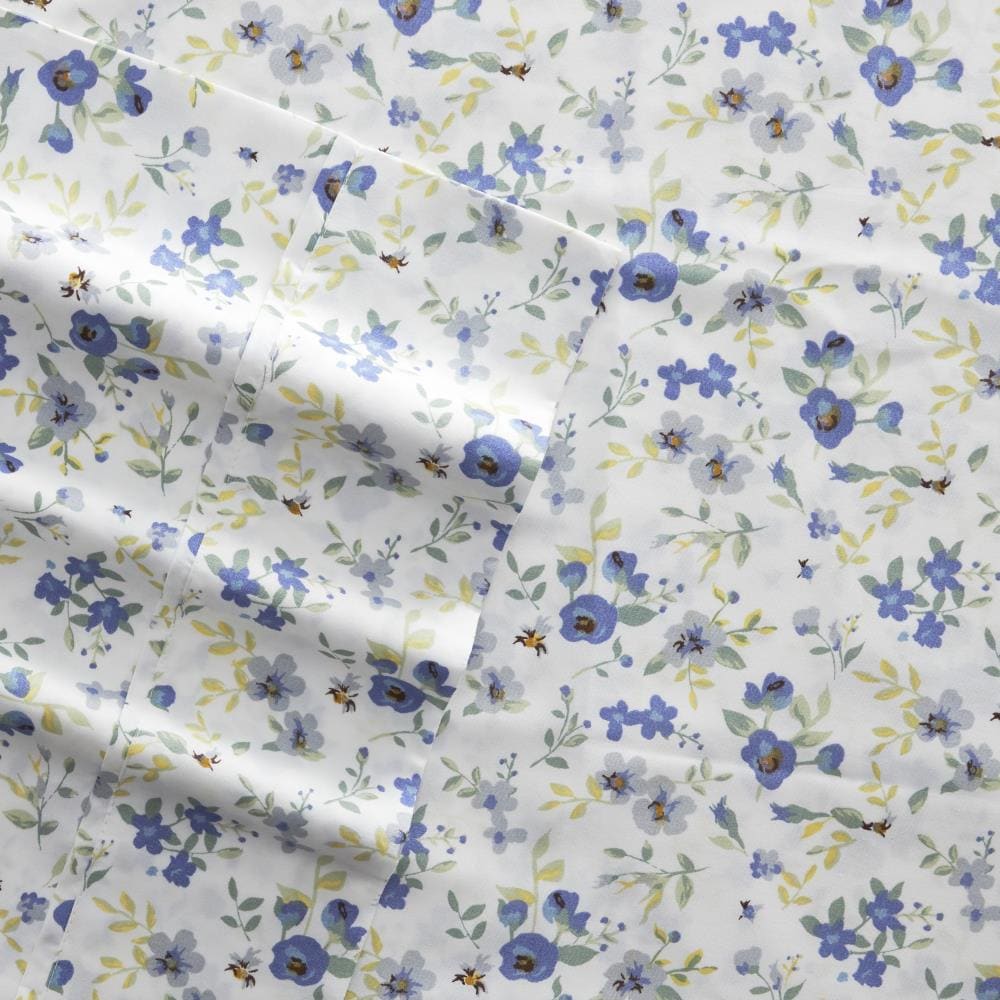 Light Blue Floral Twin Microfiber Sheet Set
