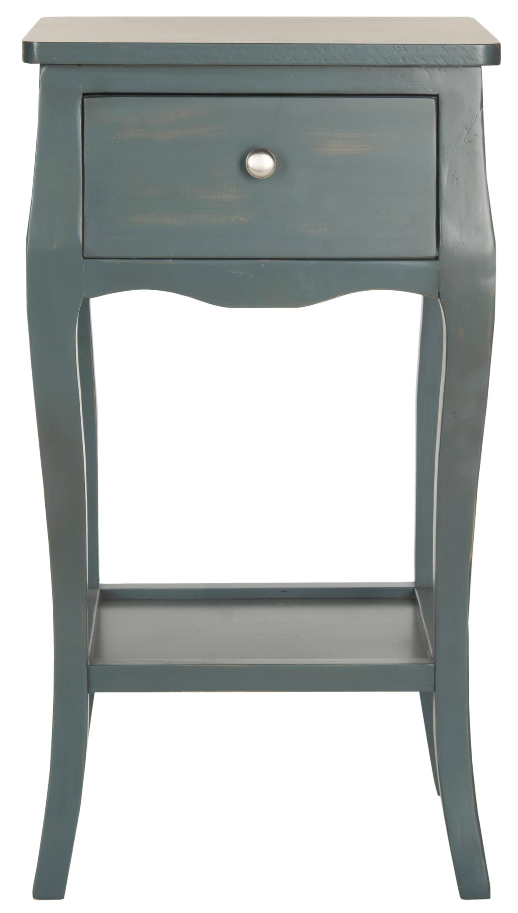 Safavieh AMH6619B Thelma 16.1-in W x 30.0-in H Steel Teal Wood Rectangular Casual End Table with Storage