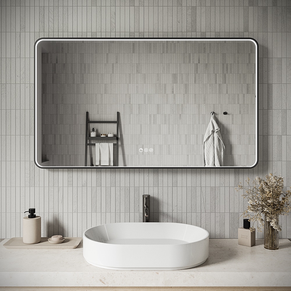 Streamline M-2480-317 48-in x 28-in Beveled Rectangle Dimmable LED Lighted Fog Free Bathroom Vanity Mirror ( Matte Black )