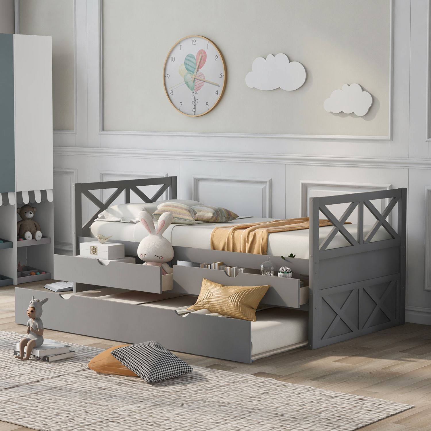 JASMODER SM000228AAE Gray Twin Composite Platform Bed