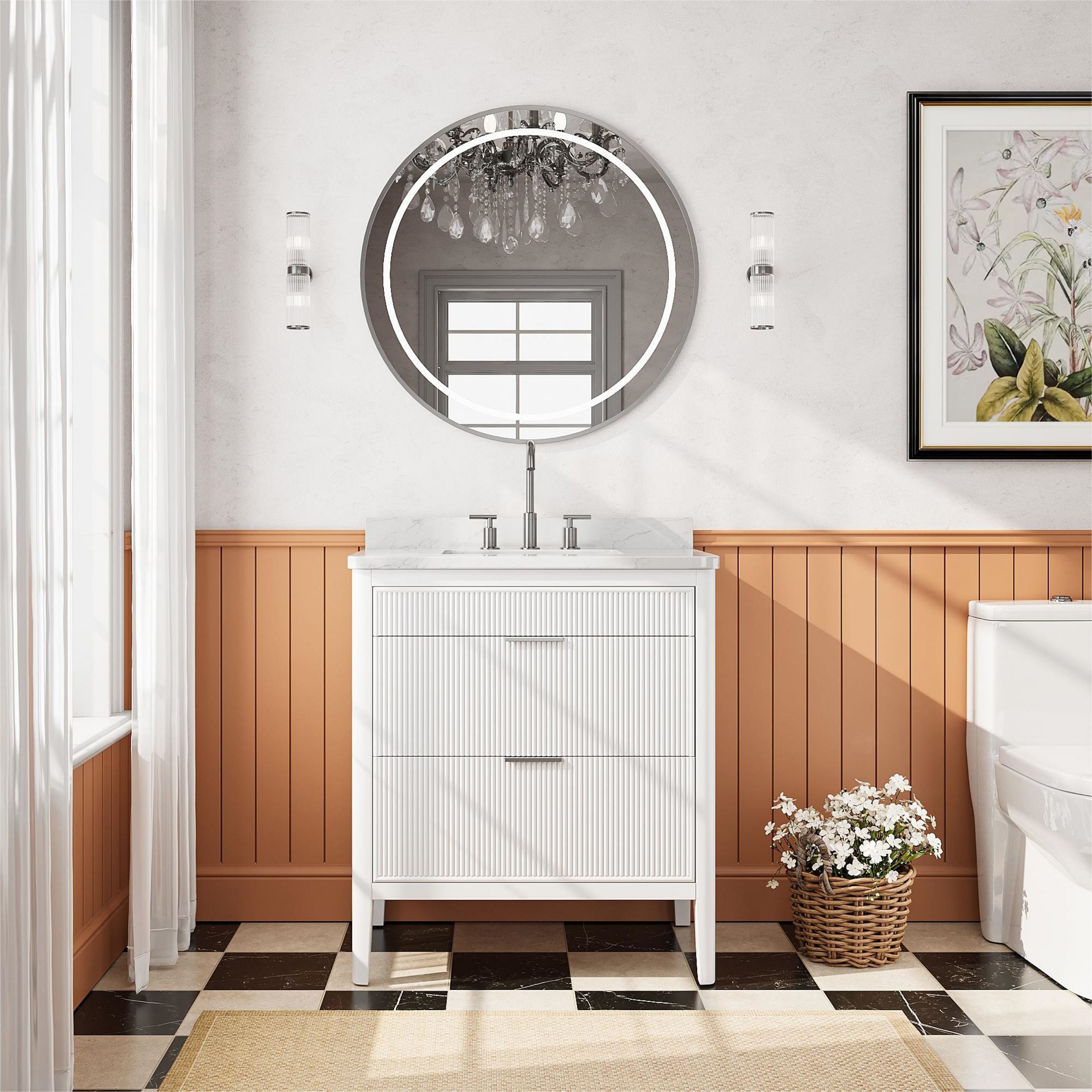 WELLFOR Fully Assembled 30-in White Undermount Single Sink Bathroom Vanity with White Marble Top (Fully Assembled)