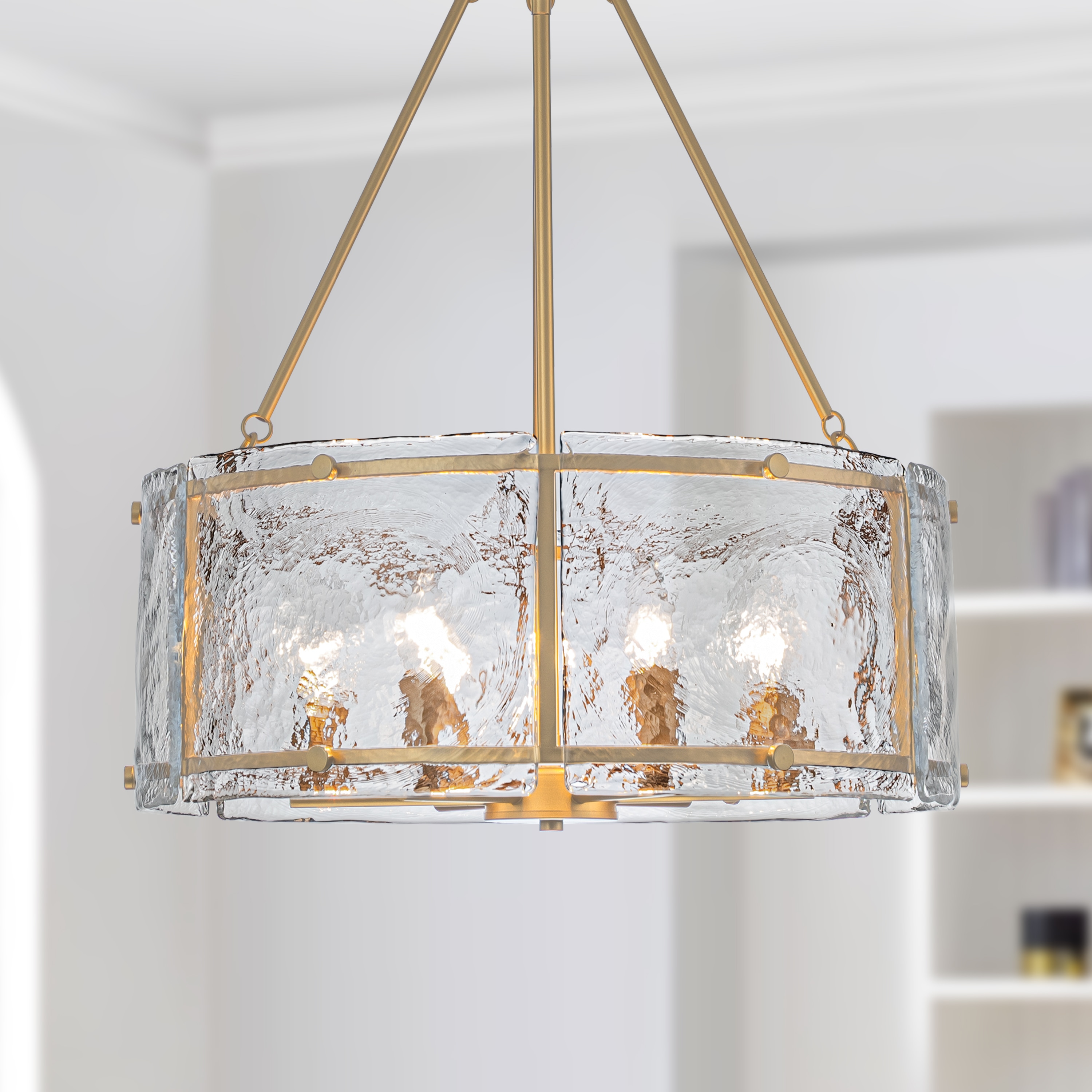 GoYeel 6 -Light Gold Modern/contemporary Textured glass Drum Hanging Pendant Light