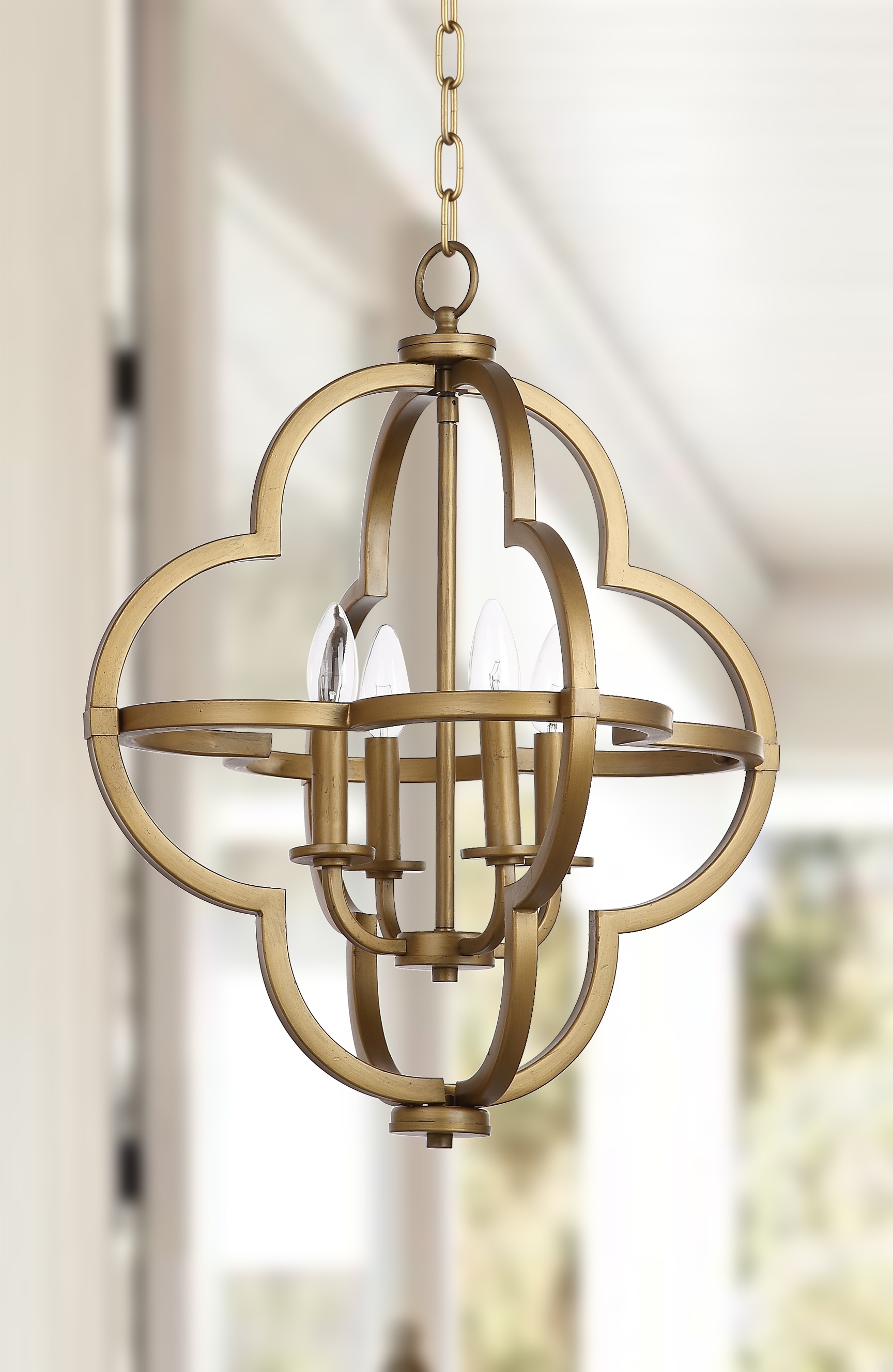 Gold Quatrefoil Globe Ceiling Mount Chandelier