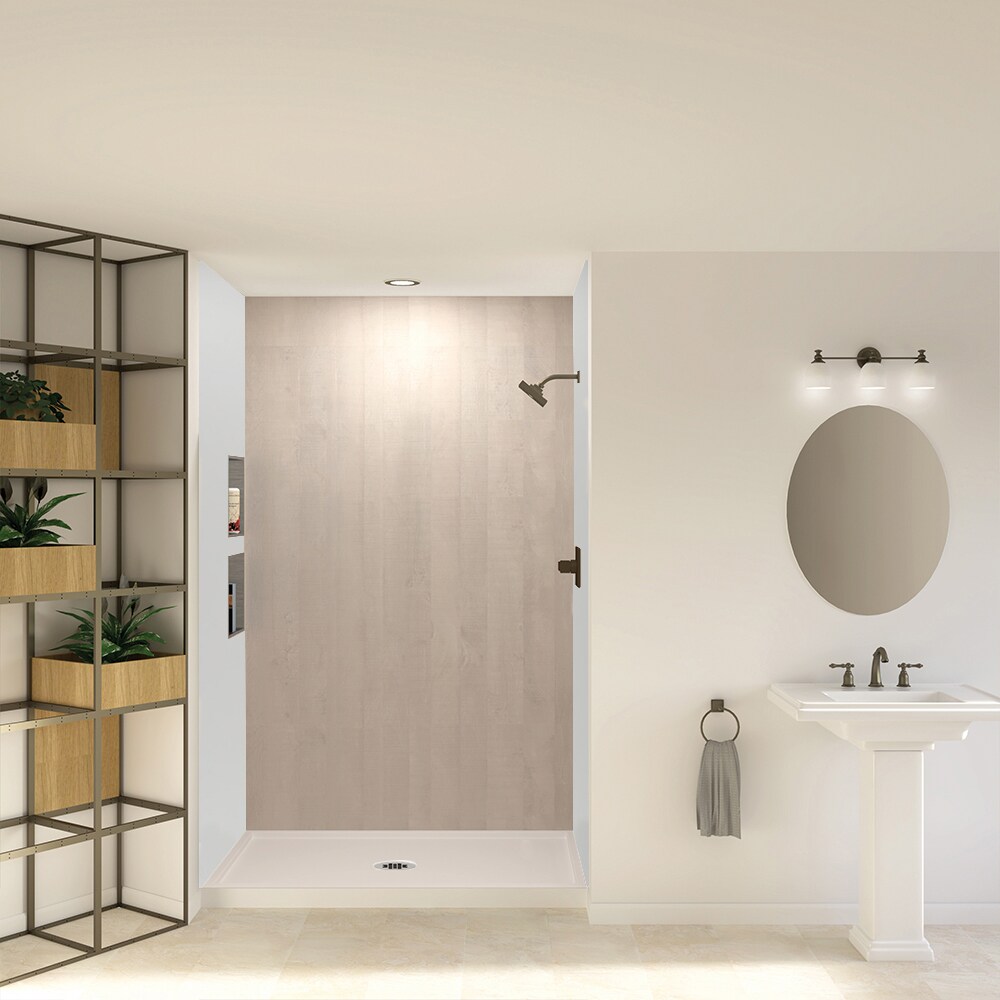 Transolid KSX603296-3945 Expressions Grey/Bleached Oak 7-Piece 32-in x 60-in x 96-in Base/Wall Rectangular Alcove Shower Kit (Center Drain) Drain Included