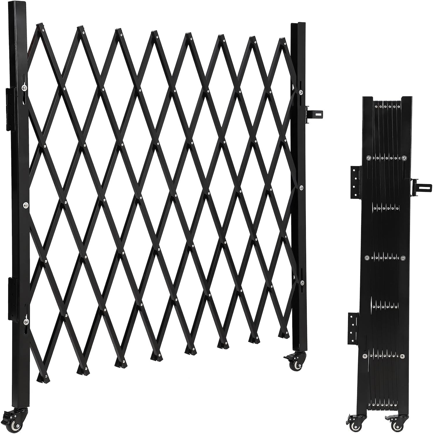 Garvee Steel Accordion Security Door 50x75 In - Folding Gate with 360 Rolling Casters Expandable for Courtyards and Garages