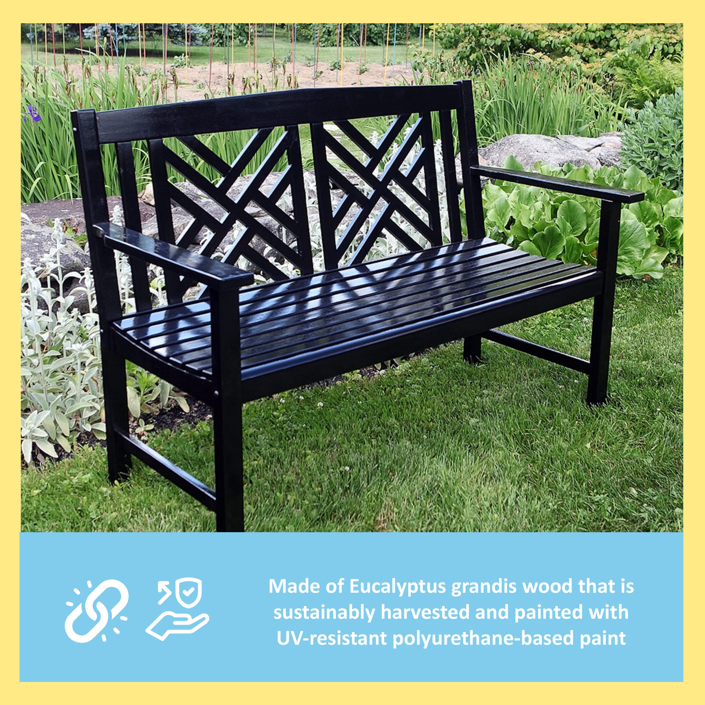 Black Eucalyptus 4-Foot Fretwork Garden Bench
