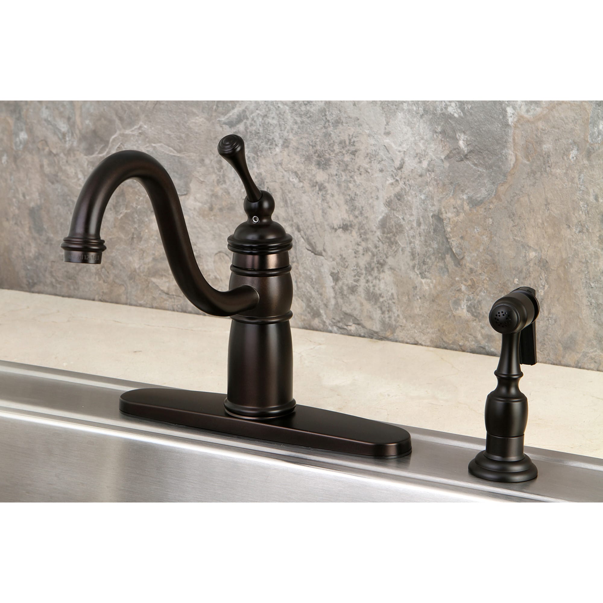 Elements of Design EB1575BLBS New Orleans Oil-rubbed bronze Single Handle Deck-mount Kitchen Faucet ( Deck Plate Included ) ( Side Sprayer Included )