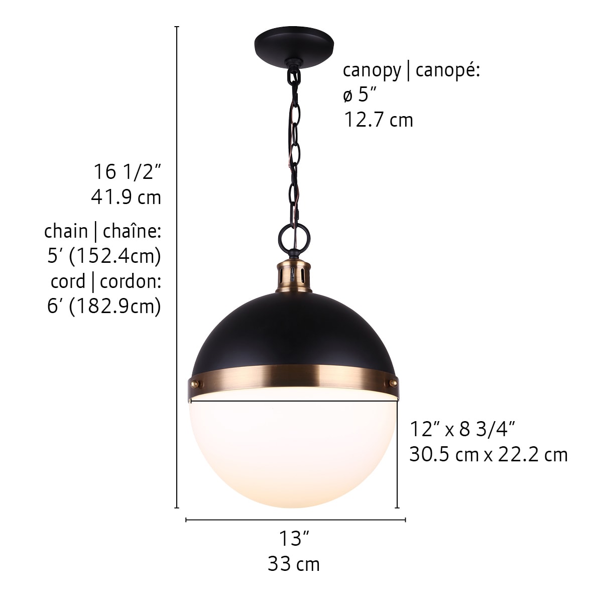 Matte Black and Gold Glass Globe Pendant Light