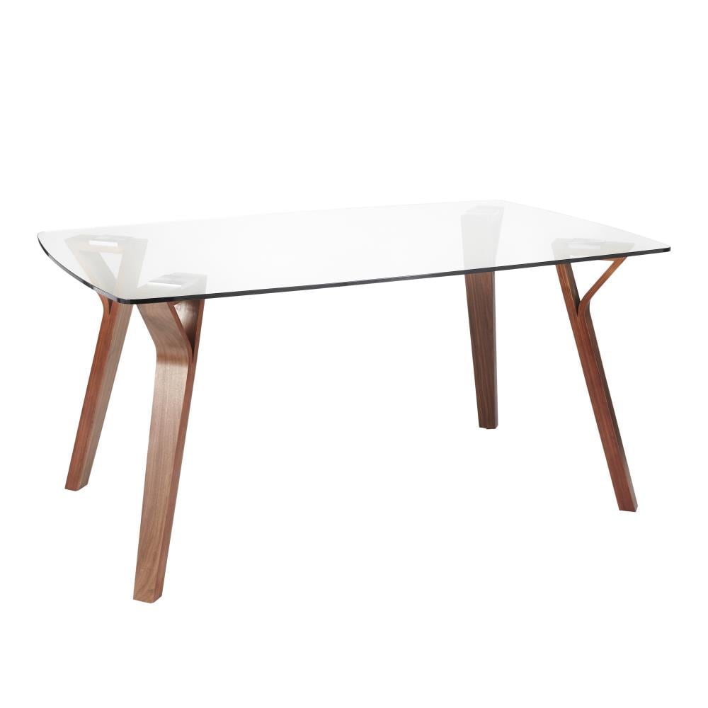 LumiSource DT-6638FOLIA WLCL Folia Walnut Wood, Glass Traditional Dining Table, Tempered Glass with Walnut Wood Base