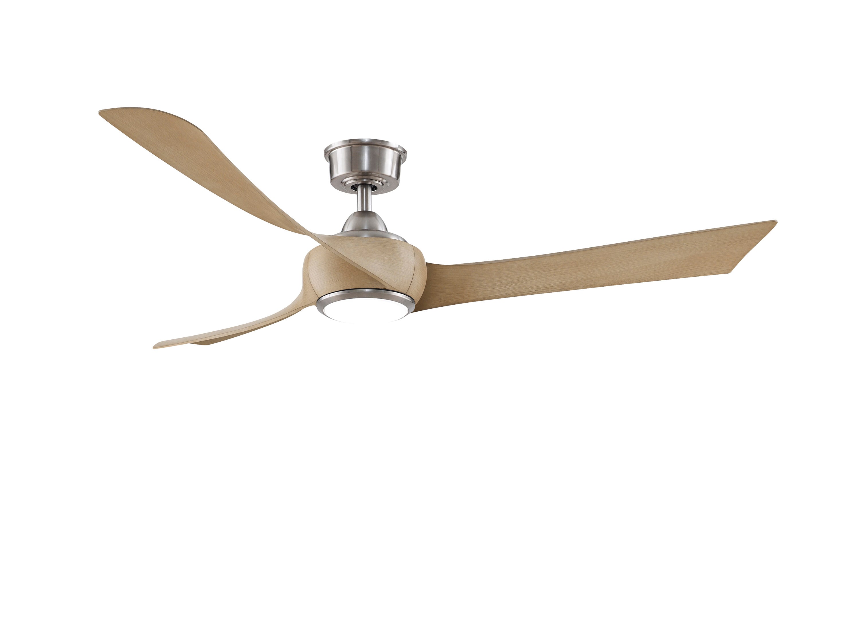 Fanimation Wrap Custom 60-in Brushed Nickel with Natural Blades Color-changing Integrated LED Indoor/Outdoor Smart Ceiling Fan with Light and Remote -  FPD8530BN-60N-LK