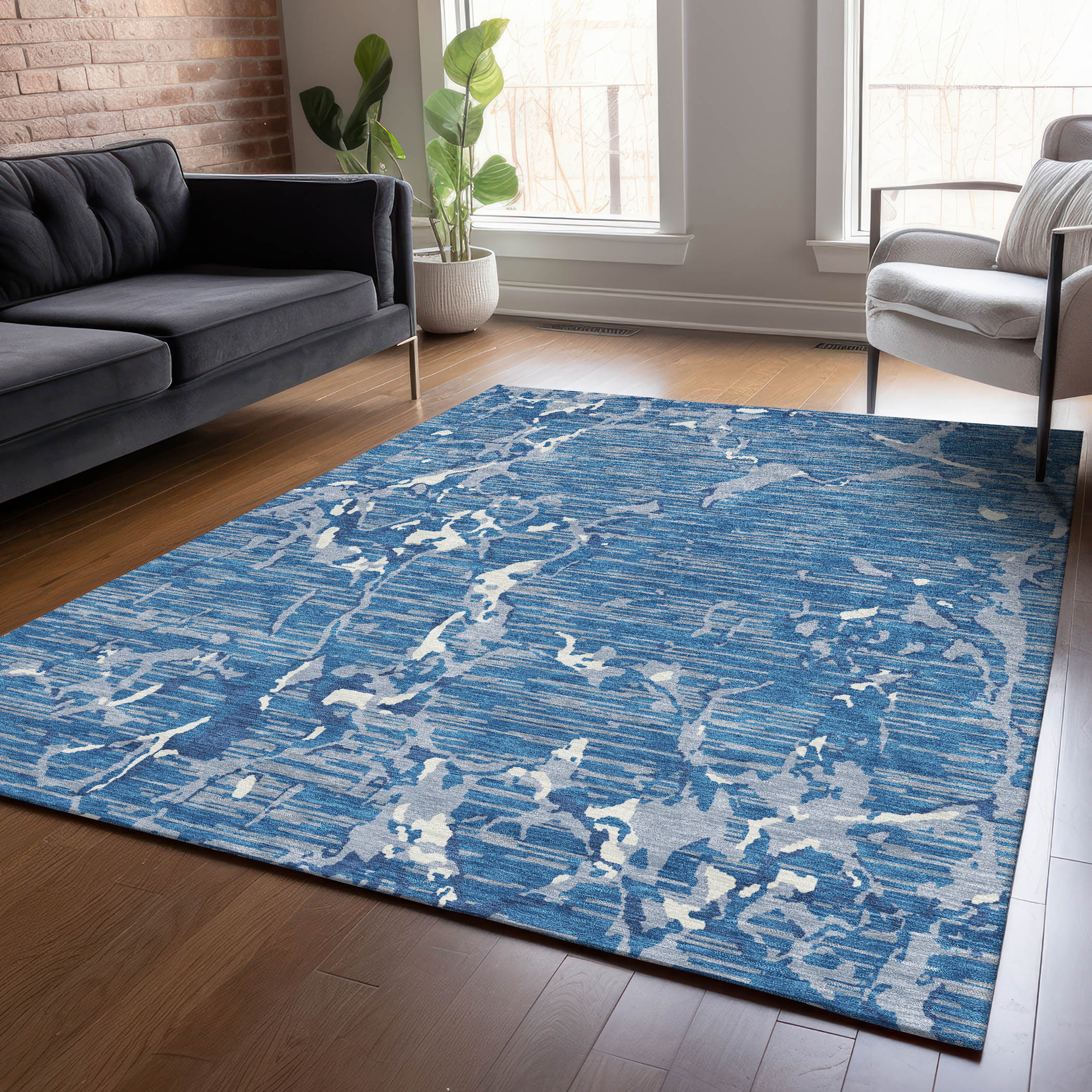 Addison Rugs ACN1046BU5X8 Chantille ACN1046BU 5 x 7 (ft) Polyester Blue Rectangular Indoor/Outdoor Geometric Machine washable Area rug