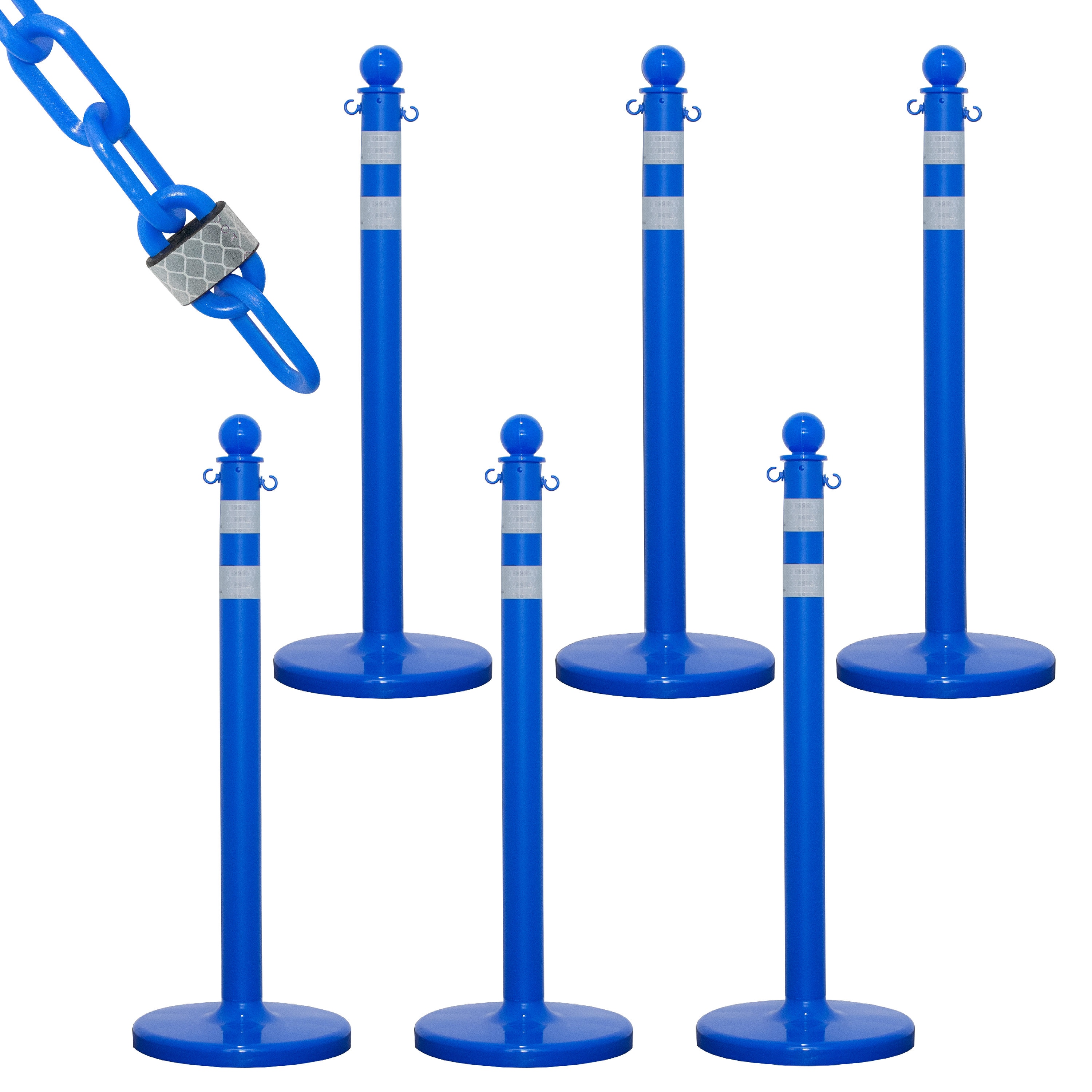Mr. Chain 72142-6 Blue Medium Duty Reflective Stanchion and Reflective Chain Kit (6-Pack)