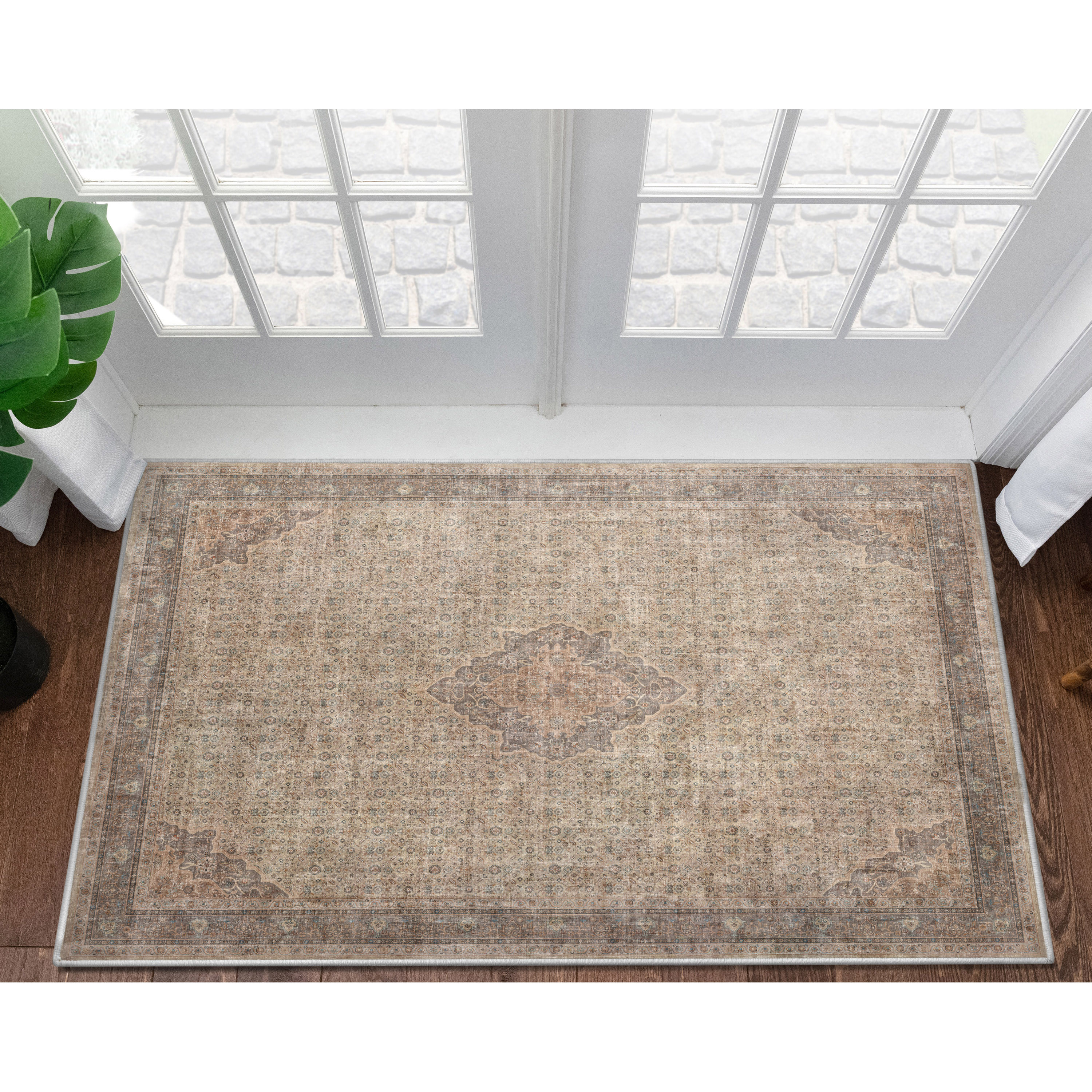 Well Woven W-AS-06A-4 Asha 3 x 5 (ft) Flatweave Polyester Beige Brown Rectangular Indoor Floral/Botanical Vintage Area rug